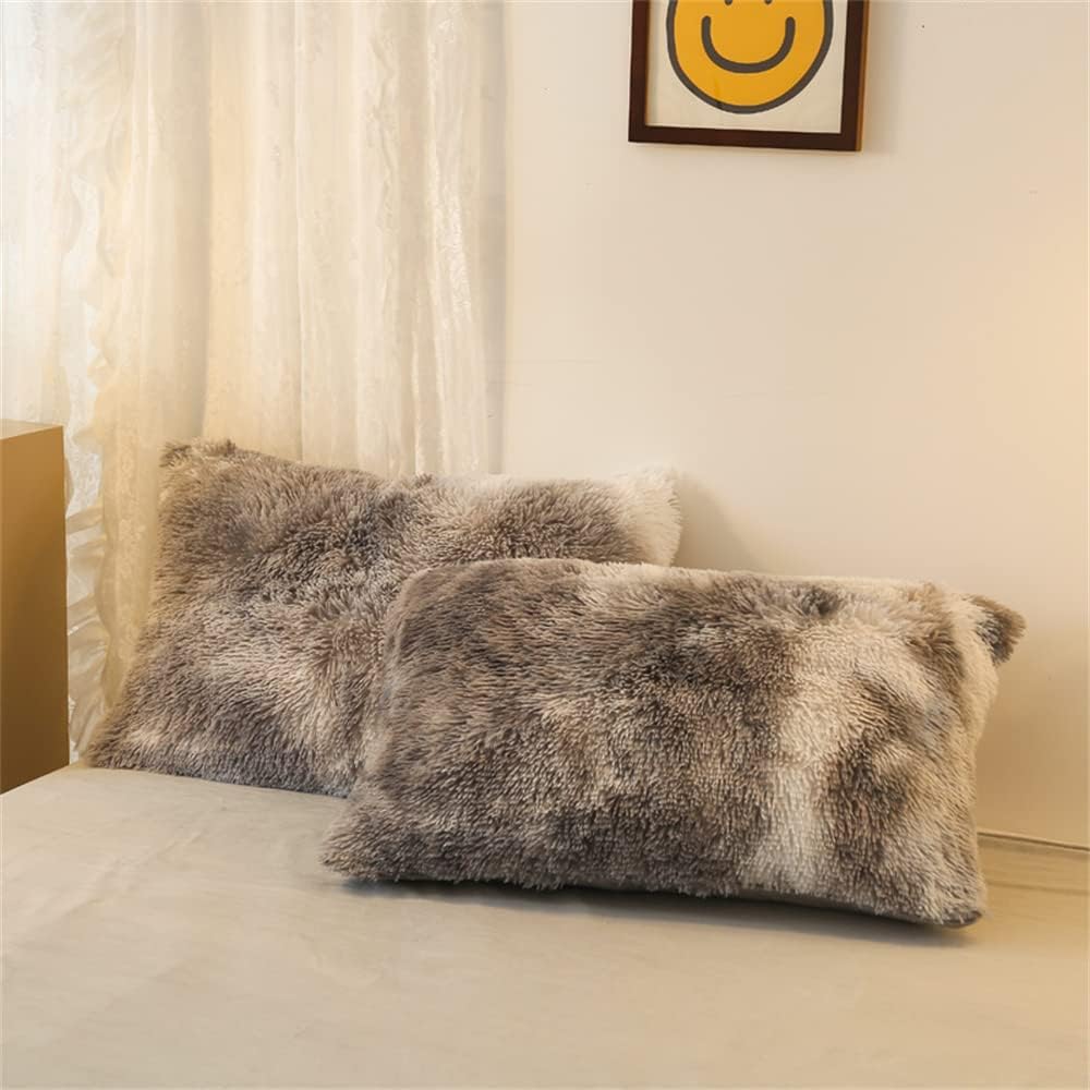 Faux Fur Plush Comforter Set Queen Size - Grey White Fluffy Fuzzy Shaggy Bedding Set - 3PC Microfiber Soft Warm Quilt Set - Image 7