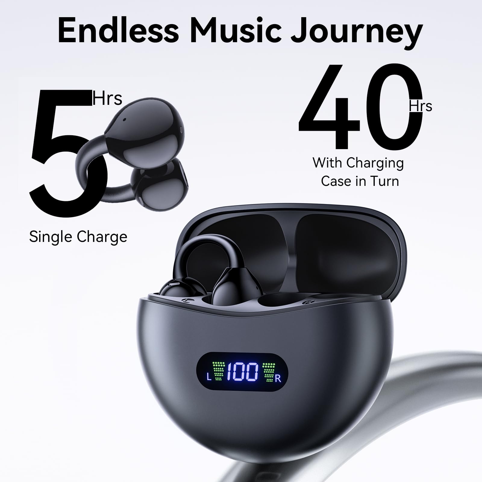 Auricolare Bluetooth,Cuffie Open Ear Bluetooth 5.4,Amici Degli Occhiali 40 Ore di Riproduzione con Custodia di Ricarica Display Digitale,IPX7 Impermeabili, Auricolari Bluetooth Sport per Fitness,Corsa