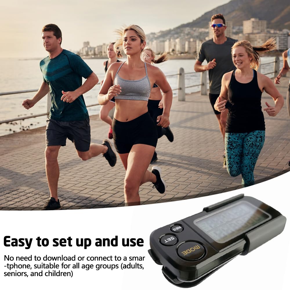 Podomètre Marche 3D, Compteur De Pas Distance Calories Horloge avec Clip et Lanière Podomètre Numérique 3D Portable Pas de Bluetooth 30 Jours de Mémoire pour Femme Homme Enfant, Noir