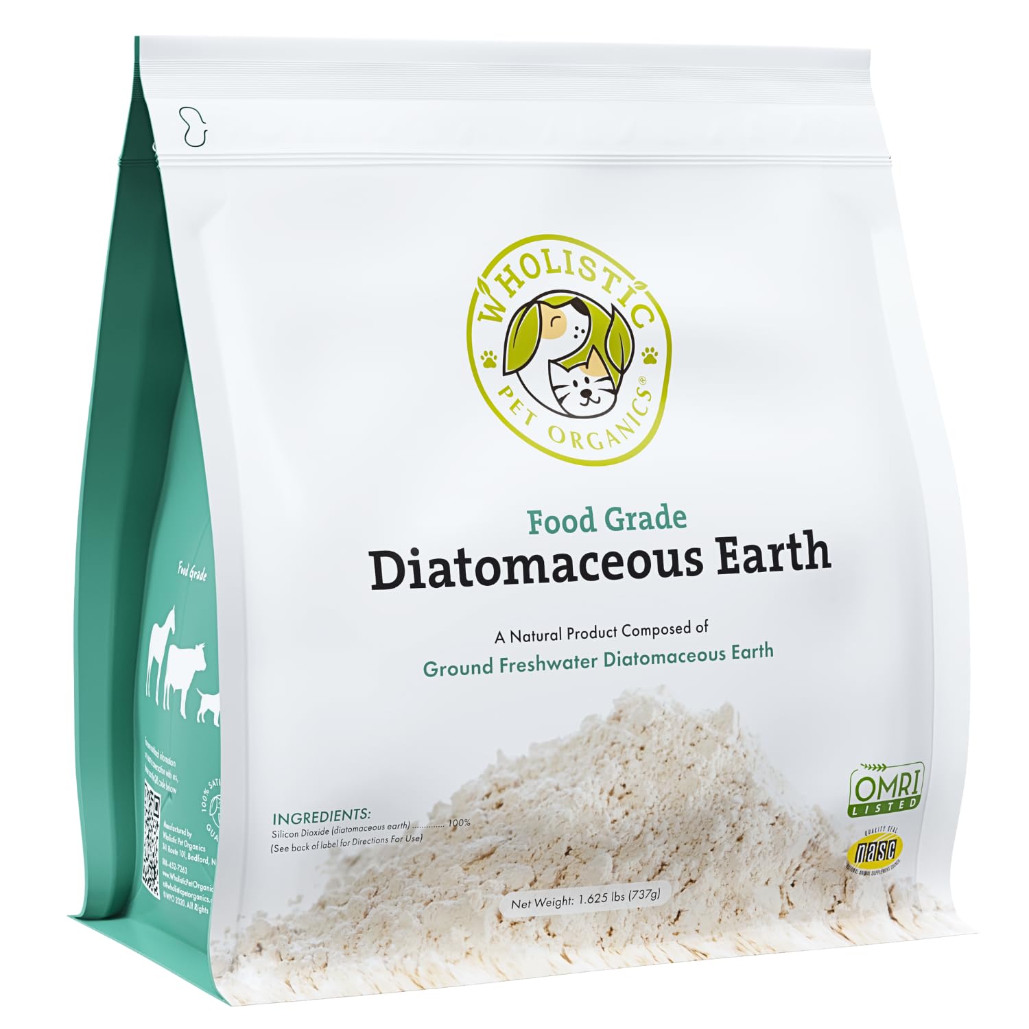 Wholistic Pet Organics DE for Dogs Organic Food Grade for Dogs Safe Non-Chemical Freshwater Silica Improves Overall Health (26 oz)