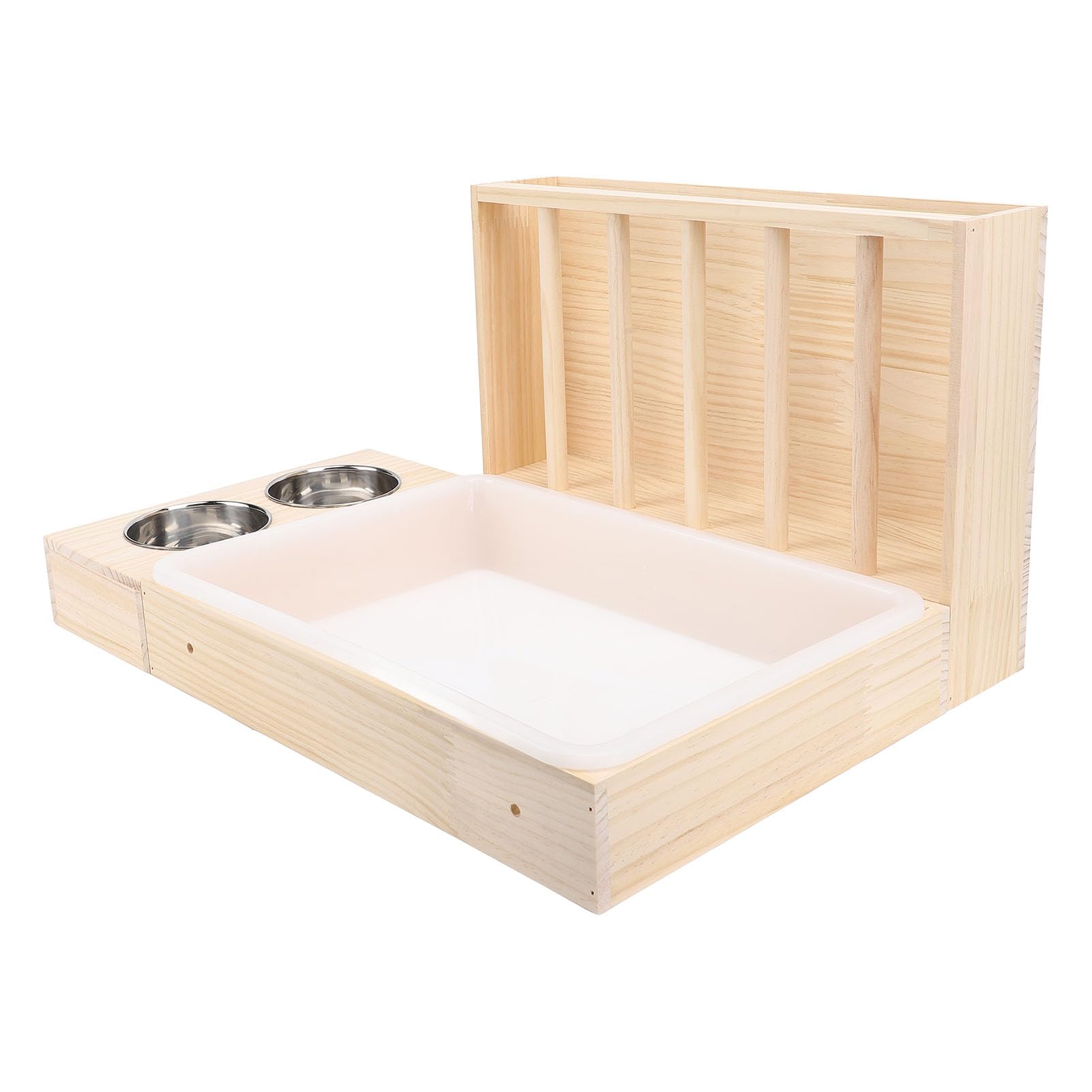 Grand Support en Bois pour Lapins avec 2 Bols, Mangeoire WC Litière Combo