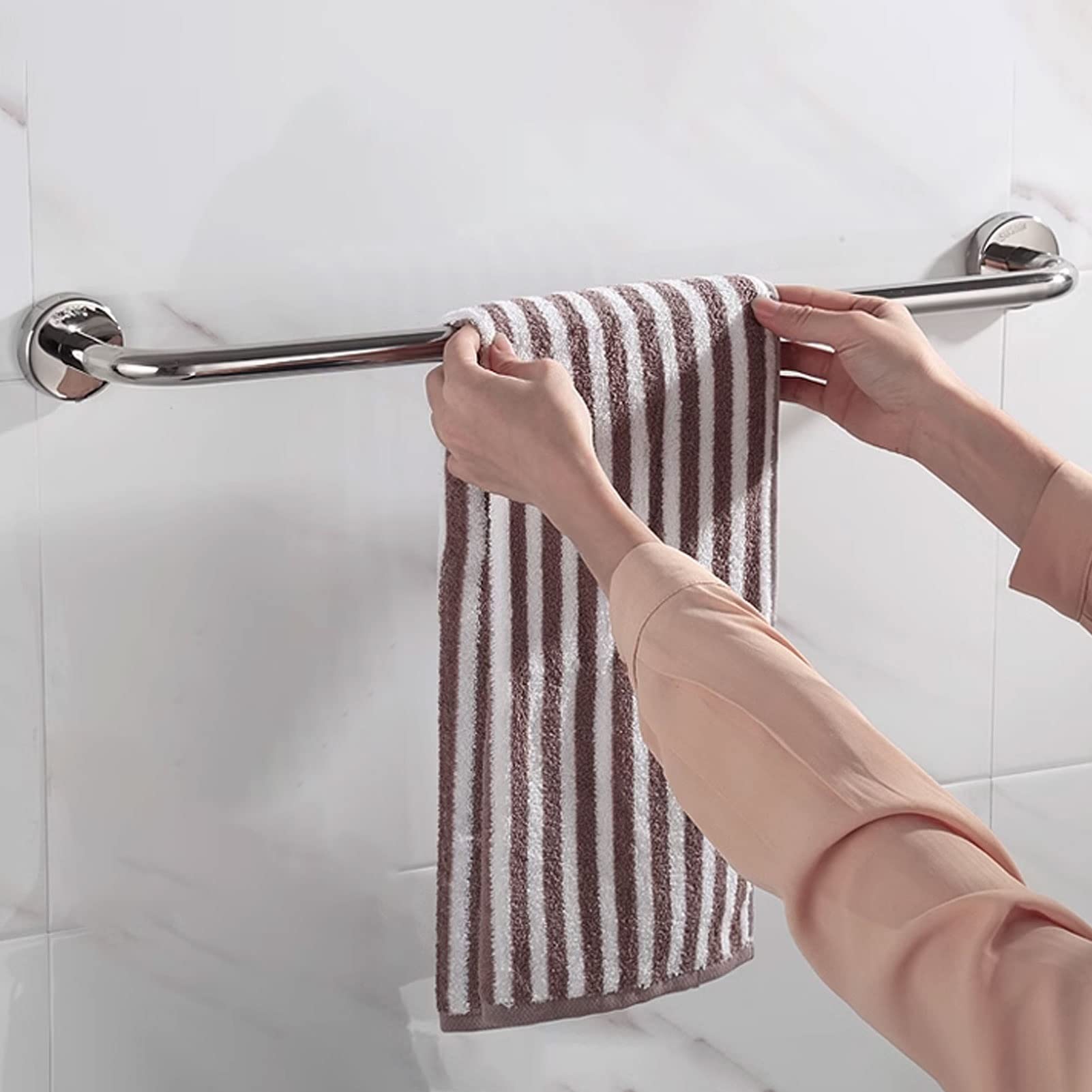 Barra Redonda para Toallas de Pared, rieles de 40 cm a 80 cm, Soporte Multifuncional de Acero Inoxidable 304 para baño o Cocina (tamaño: 50 cm)