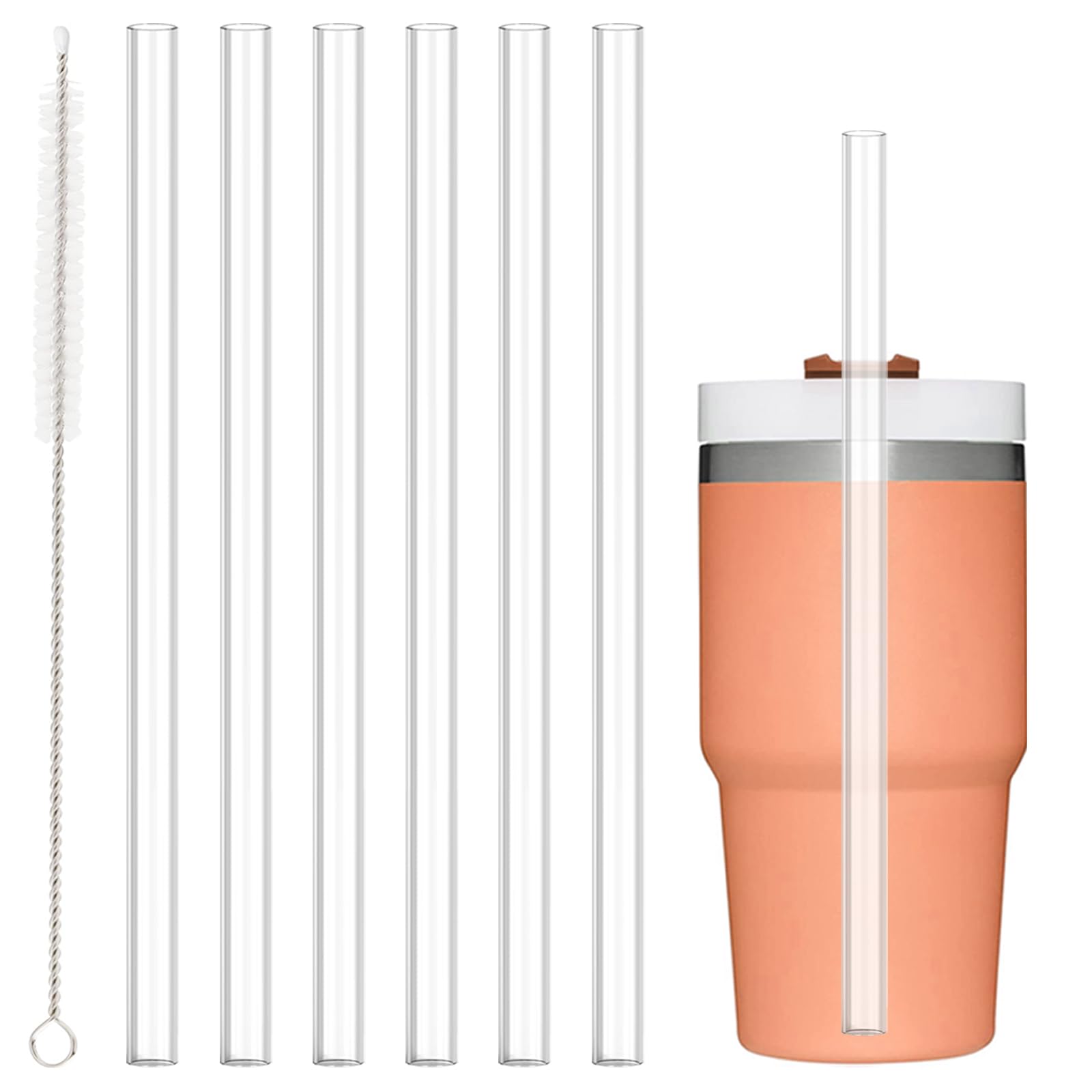 6PCS Replacement Straws for Stanley 20oz 14oz Tumbler, Alwenid Reusable Clear Straws Accessories for Stanley Quencher FlowState Mug Cup, BPA Free and