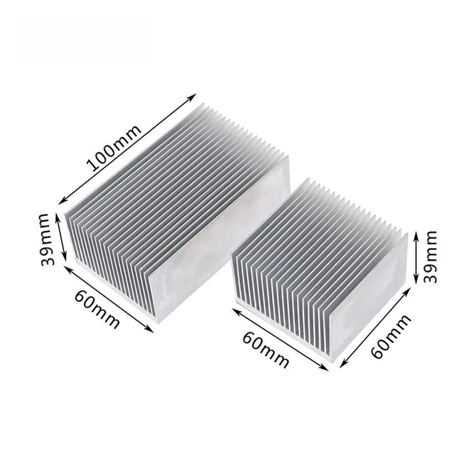 1 dissipatore di calore in alluminio, 60 x 60 x 39 mm, 100 x 60 x 39 mm, per radiatore con chip LED IC ad alta potenza con nastro termico (100 mm)