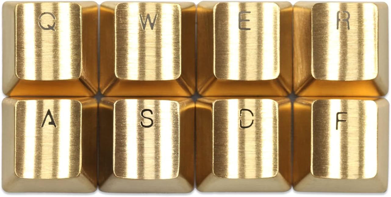 KPREPUBLIC Teamwolf Stainless Steel MX Metal Keycap for Keyboard Gaming Key QWERWASD R2 R3 Light Through Back lit Black Blue Gold Gradient (TW Gold QWERWASD)