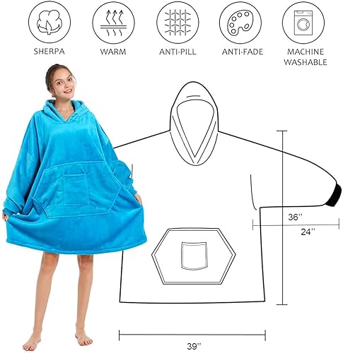 Miniatura 2 de REDESS Blanket Hoodie Sweatshirt, Wearable Blanket Oversized Sherpa with Sleeves and Giant Pocket, Cozy Hoodie for Adult Kids