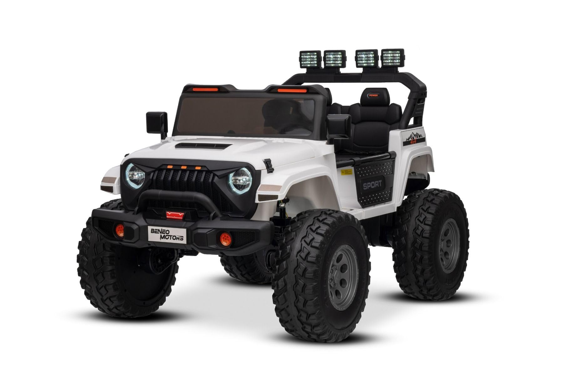 Beneo Motors OFFRIDE 4x4² 2-osobowy samochód elektryczny, 12 V, biały, odtwarzacz MP3 z wejściem USB/AUX, napęd na wszystkie koła 4 x 4, akumulator litowy, pilot zdalnego sterowania, oświetlenie LED