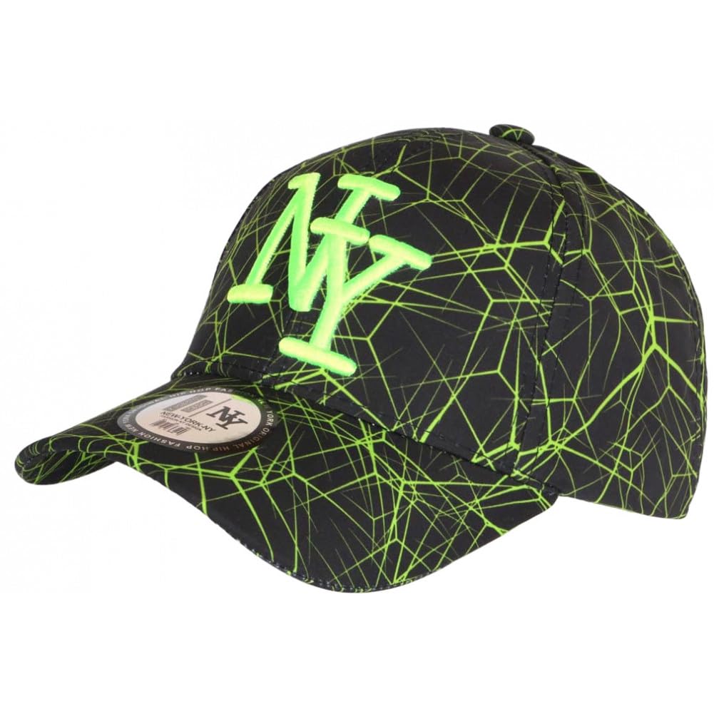 Hip Hop Honour Gorra para niños, color verde neón y negro, tendencia Spider NY Béisbol, de 7 a 12 años, color verde