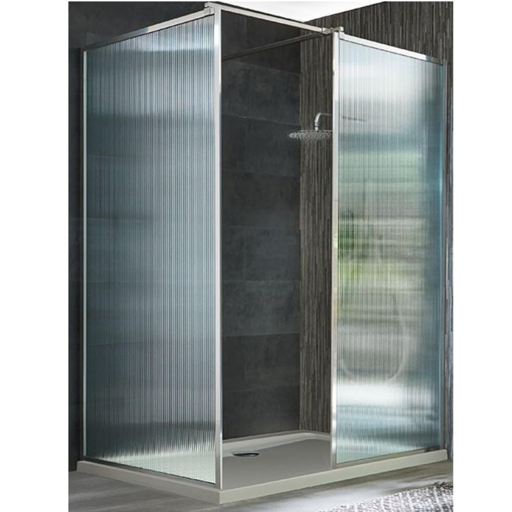Milano White Florence Chrome Corner Fluted Glass Framed Shower Enclosure Tray - 1500Mm X 800Mm