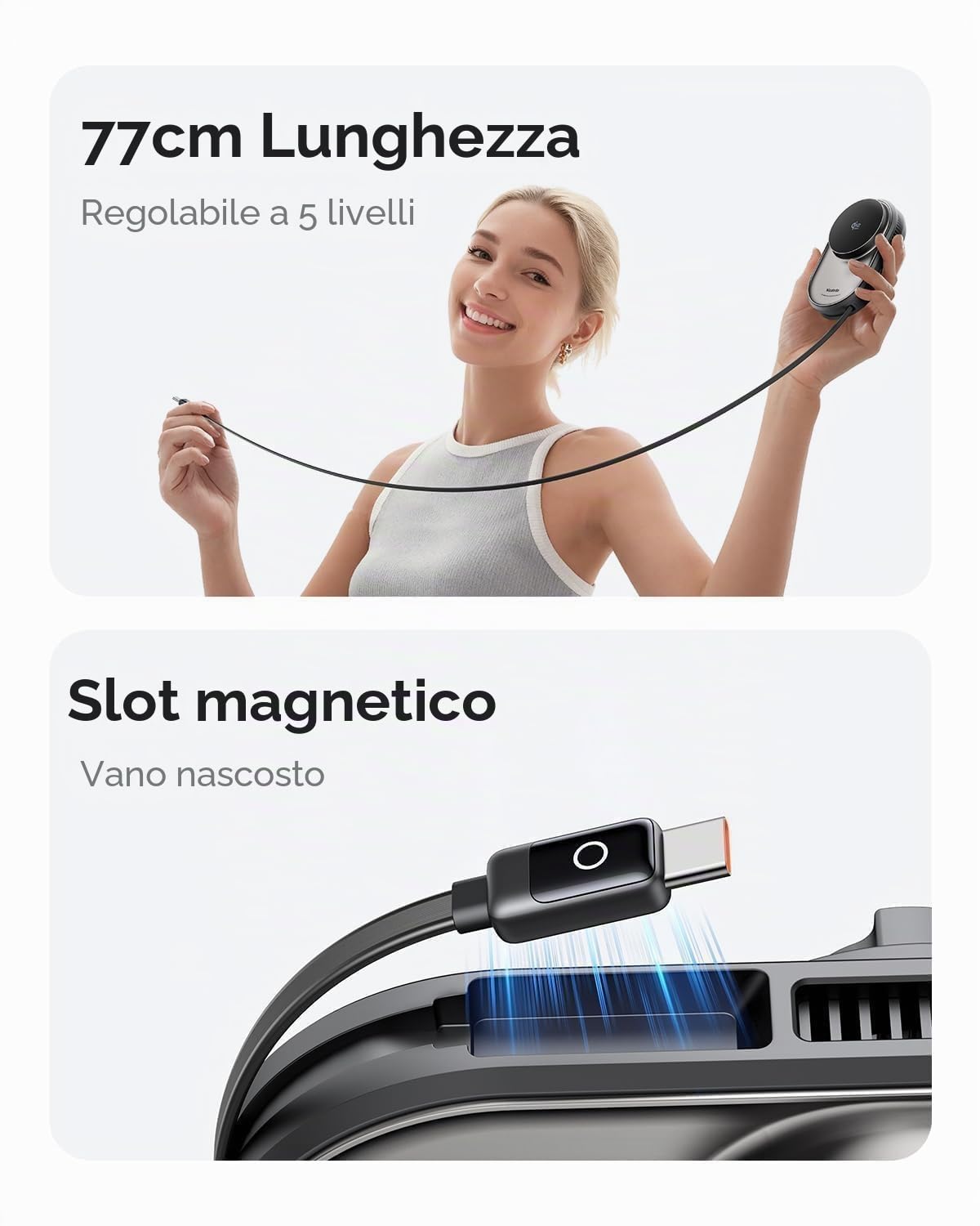 Mcdodo Supporto Auto MagSafe con Ricarica Wireless Qi2.2 25W, Cavo Retrattile da 77cm, Raffreddamento TEC, Magnete N52 Forte, Girevole 360° per Griglia e Cruscotto, Compatibile con iPhone12-17