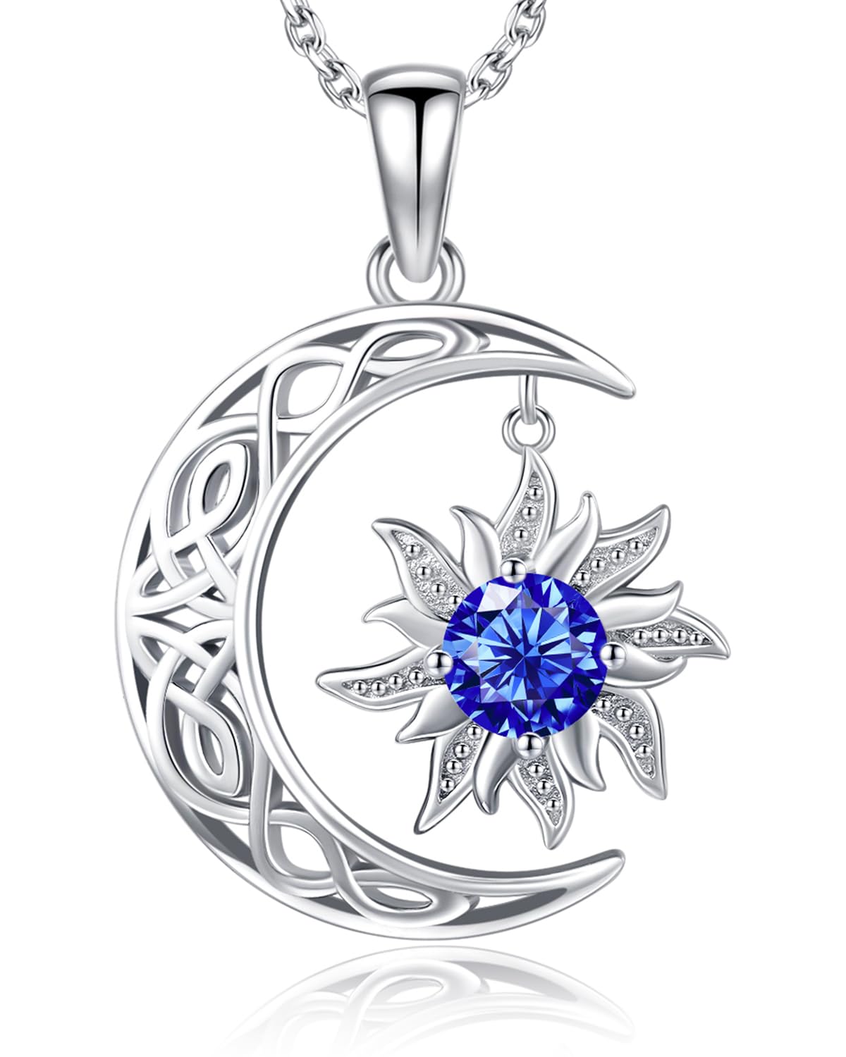 BDL Sun and Moon Couple Necklace - Birthstone Necklaces Symbol of Harmony in 925 Sterling Silver,Unique Gift for Her or Him - Eternal Love Connection: Sept. Sun Moon