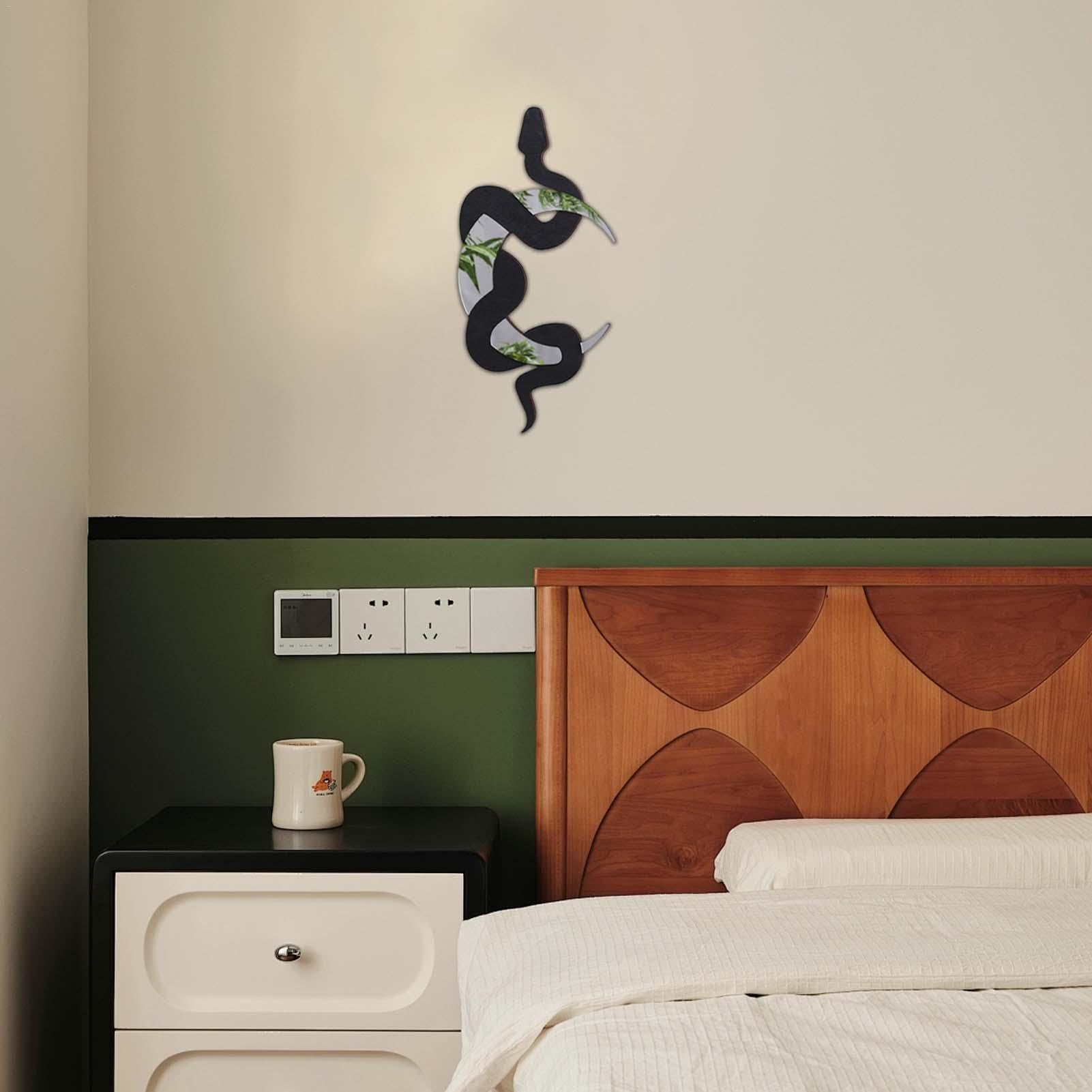 Weysat Gothic Spiegel Wanddekoration - Schwarze Schlange & Halbmond, Boho Hängespiegel Für Wohnzimmer, Flur, Badezimmer