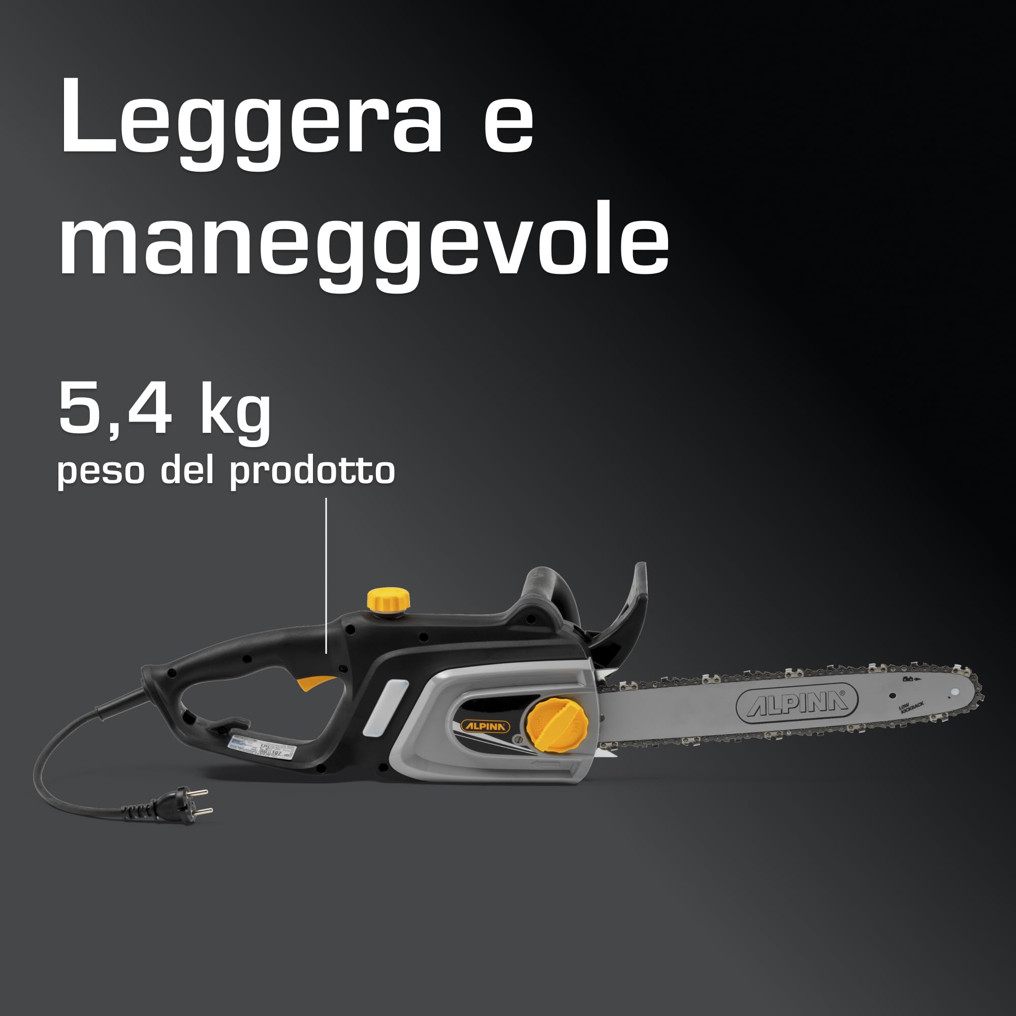 Alpina ACS 181 E Motosega Elettrica, 1800 W, 35 cm – Freno Catena Doppia Azione, Lubrificazione Automatica – Uso Domestico