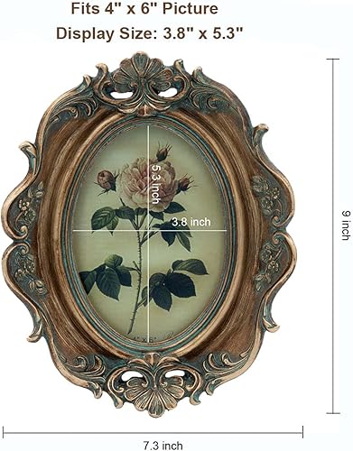 Miniatura 4 de CISOO Marco de fotos ovalado vintage de 4 x 6 pulgadas y marco de fotos arqueado antiguo de 5 x 7 pulgadas, exhibición de mesa y colgar en la pared,