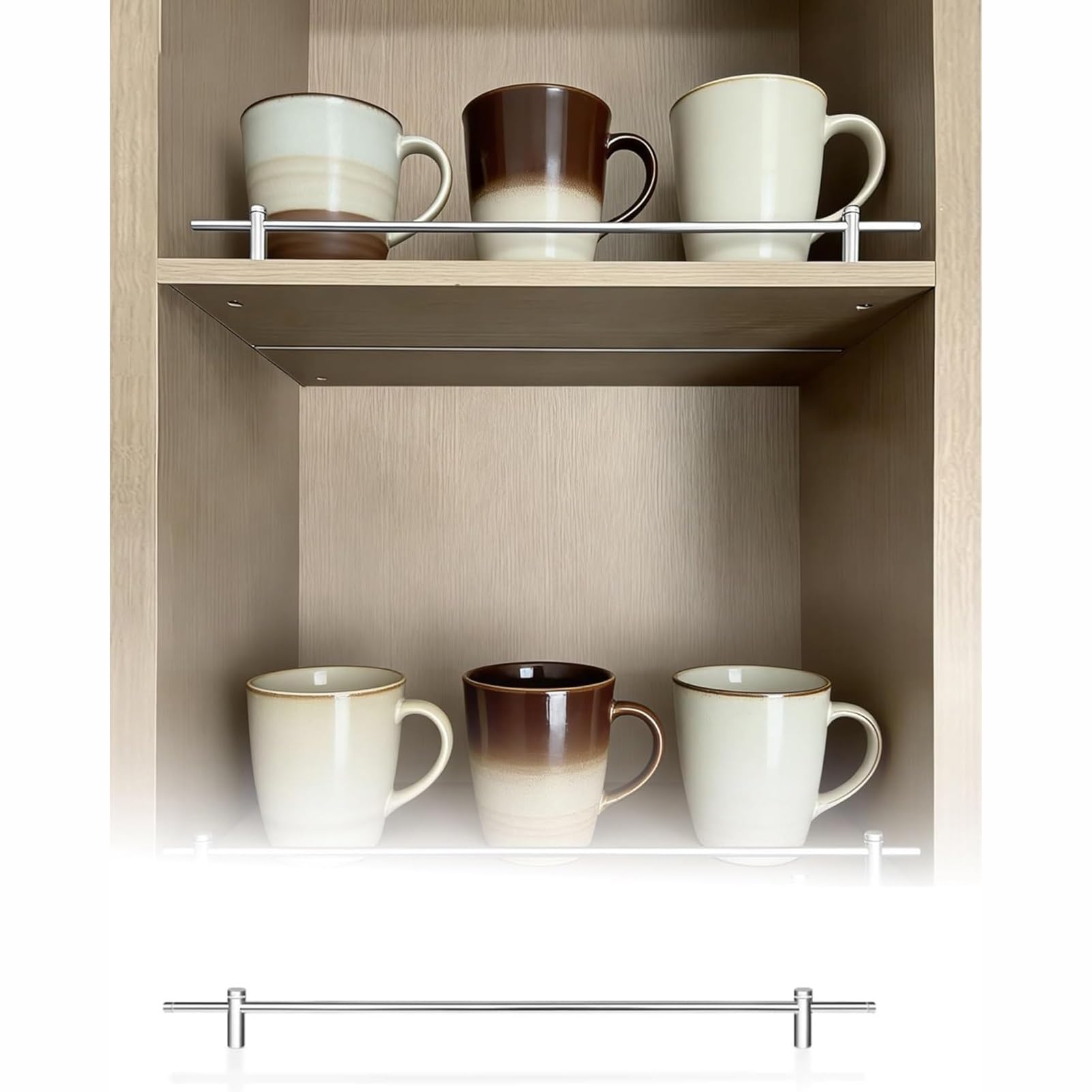 Regalschutzleiste, 2er-Pack, 68,5 cm lange, silberfarbene Metall-Regalschutzleisten, anpassbare Länge, Kippsicherung für Holz-/Galerieregale, dekorative Schranksicherung, ideal für die Aufbe
