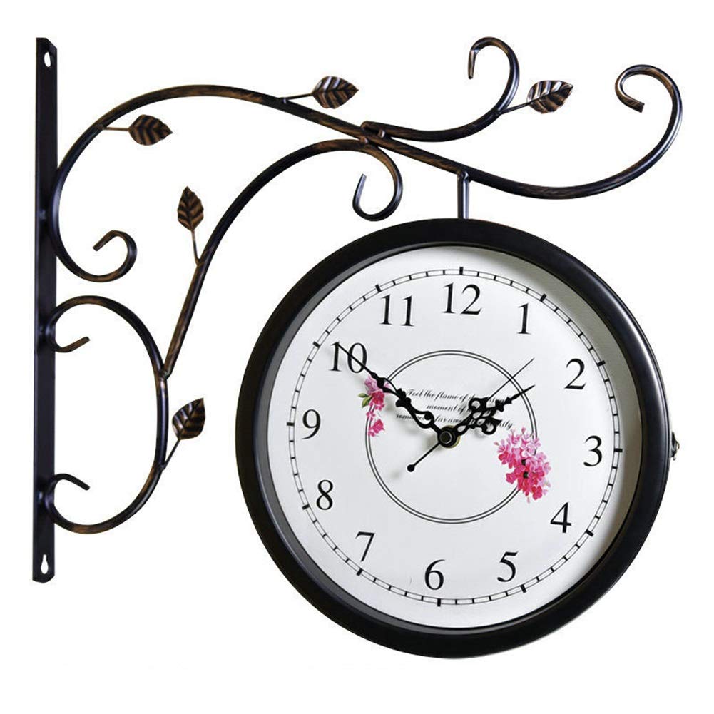 Yxx max -Wall Clock Wall Clock Double Sided Battery Operated Non-Ticking Quartz Living Room Farmhouse European Rustic Indoor Wrought Iron Bracket Clocks Household Clocks