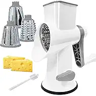 Cheese Grater MultiFunction Rotary Cheese Grater Hand Crank – Cheese Shredder Effortlessly Shred,Slice,Chop.Applicable to Cheese, Vegetables,Fruits,Nuts,Non-Slip Suction Base,Easy to Clean (white)
