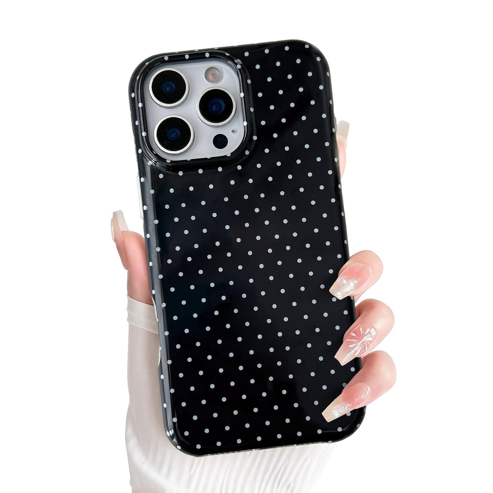 Etui iPhone 15 Pro MagSafe coque motif pois noir TPU mince pour femme