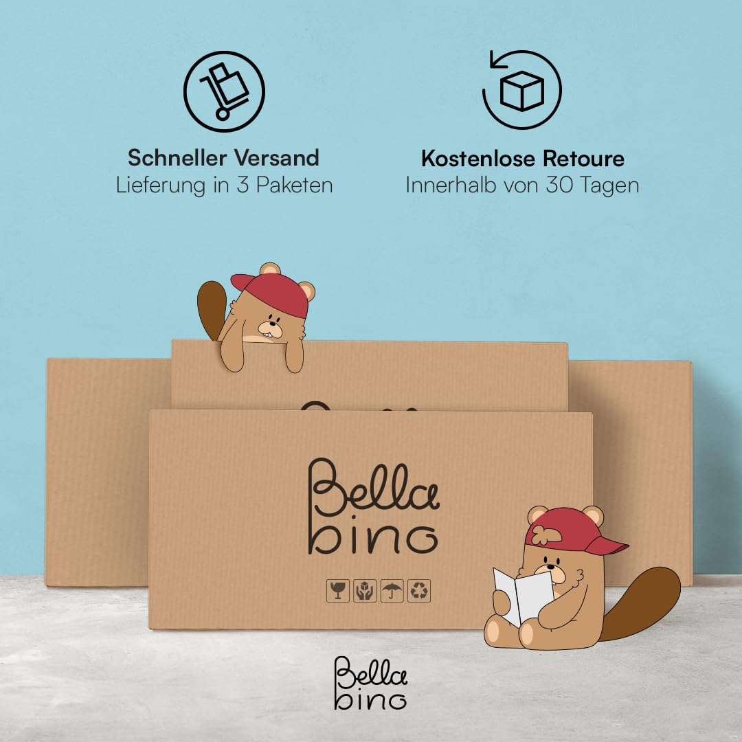 Bellabino Liri Kinderkleiderschrank – Kleiderschrank Kinderzimmer 2-türig mit 3 Schubladen in Weiß/Natur – Babyzimmer Schrank für Mädchen & Jungen – 183 x 56 x 90 cm (HxTxB)