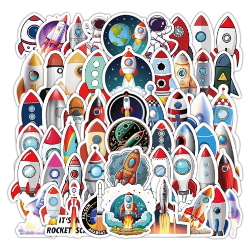 60 Pcs Rocket Stickers for Kids Vinyl Cartoon Space Rocket Aerocraft Decals for Laptops Space Aircraft Decoration DIY Scrapbook guitar phone Luggage Wall Graffiti sticker collectors lovers...(Rockets)