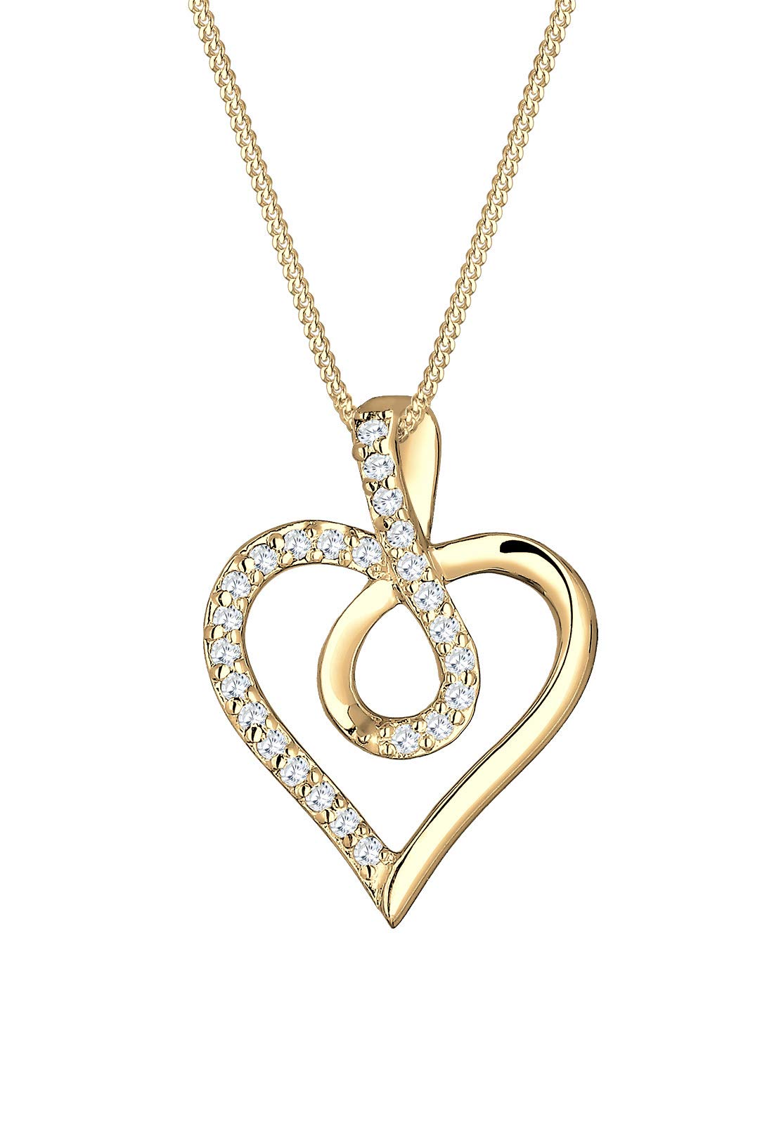 Elli Women's 925 Sterling Silver Gold Plated Zirconia Infinity Heart Cubic Necklace of Length 45 cm