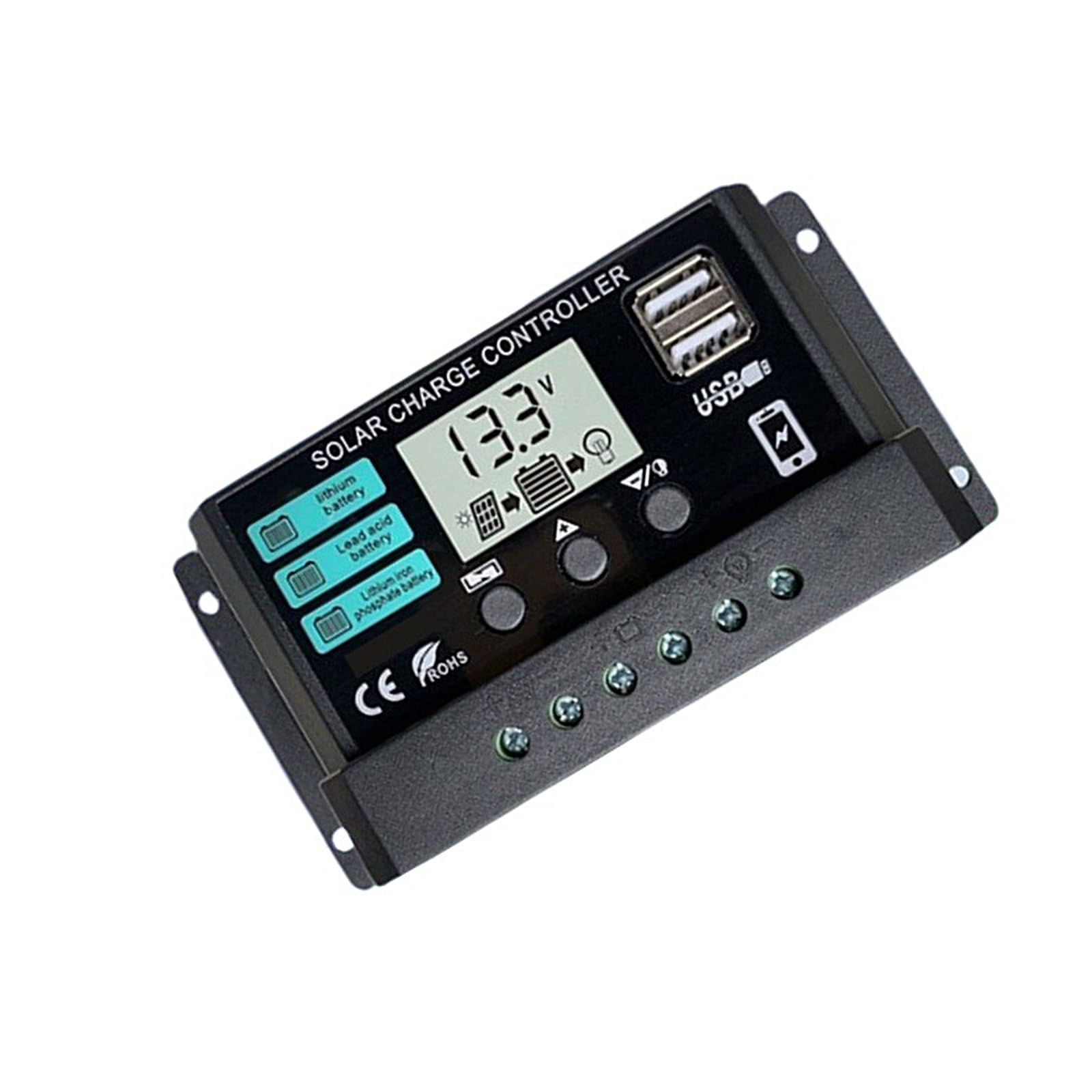 Nmflab 30A Solar Panel Regulator With Lcd Display Double Usb Port Charging Controller For 12V 24V Systems Control Charging Controller