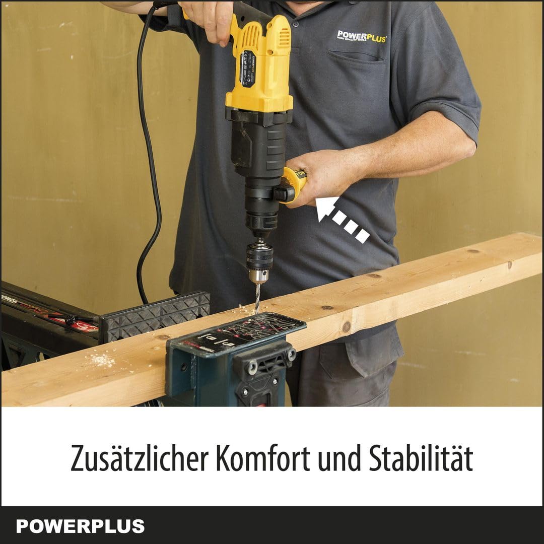 Powerplus POWX1170 wiertarka kombi do wiercenia w drewnie, metalu i betonie – wiertarka kombi jako wiertarka udarowa i młotek udarowy w zestawie z walizką, dłutem i akcesoriami