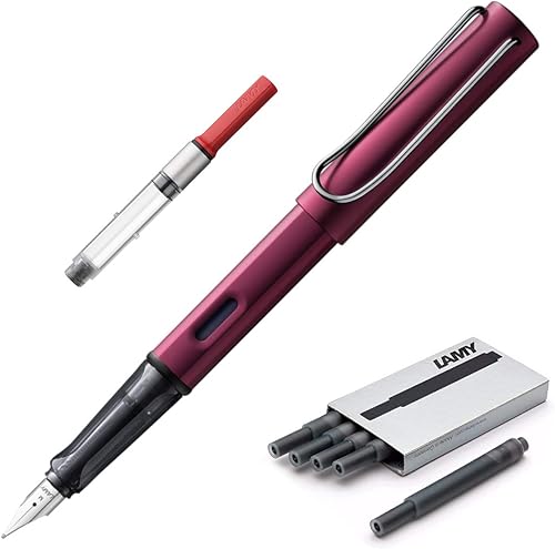 Lamy AL-Star Pen - Bolígrafo negro morado, punta fina, 5 cartuchos de tinta negra, convertidor Z28 y toallita