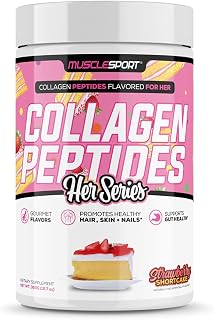 Musclesport Collagen Peptides - Hydrolyzed Grass Fed Collagen Powder Supplement - Promotes Healthy Hair, Skin, Nails, Joints - 30 Serving (Strawberry Shortcake)