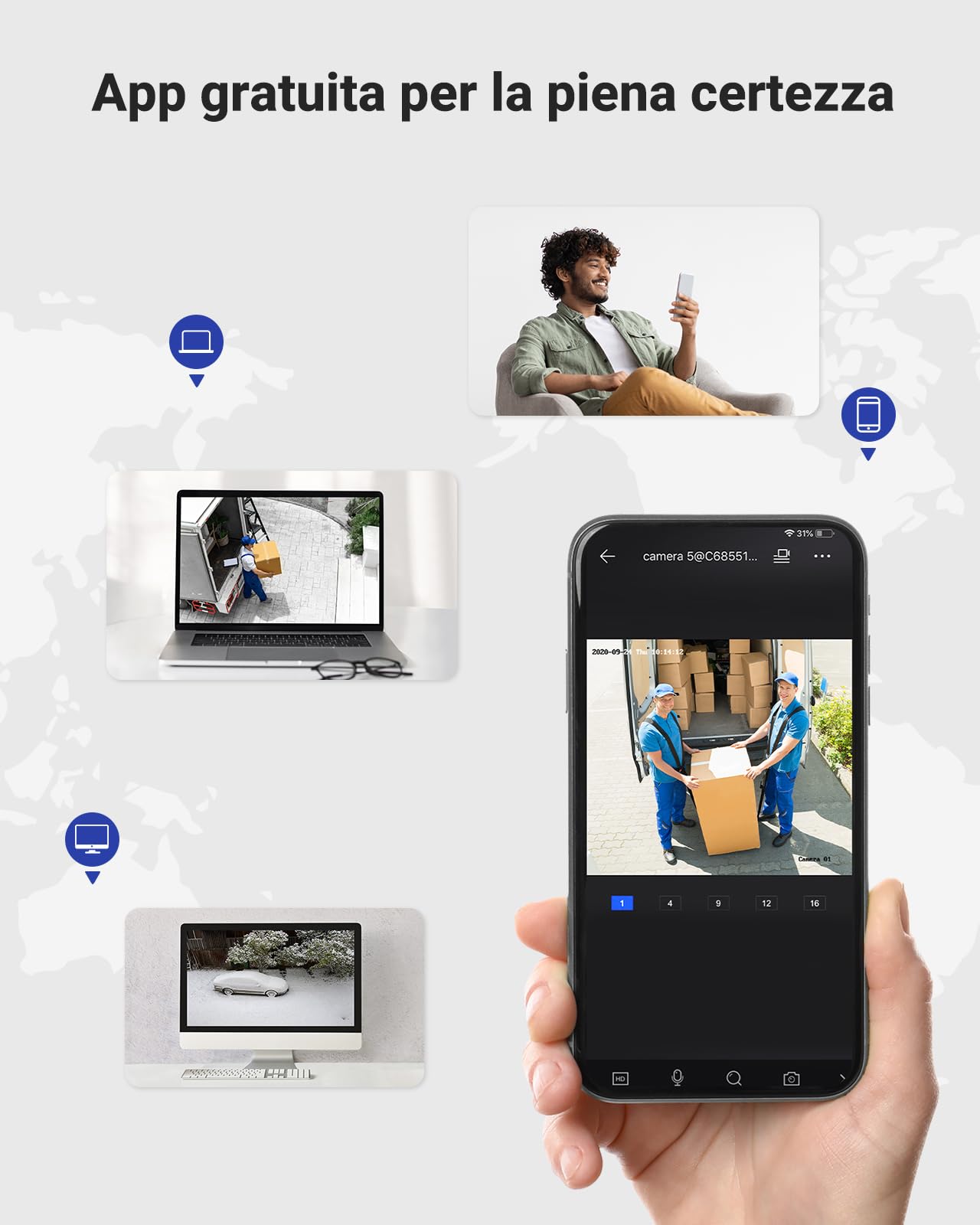 SANNCE Sistema di sicurezza con DVR e 8 telecamere di sorveglianza (standard ONVIF, H.264, CCTV, DVR, P2P, 8 canali AHD, 8 telecamere da 1080p, 2.0 MP, standard di impermeabilità IP66, 36 LED IR)