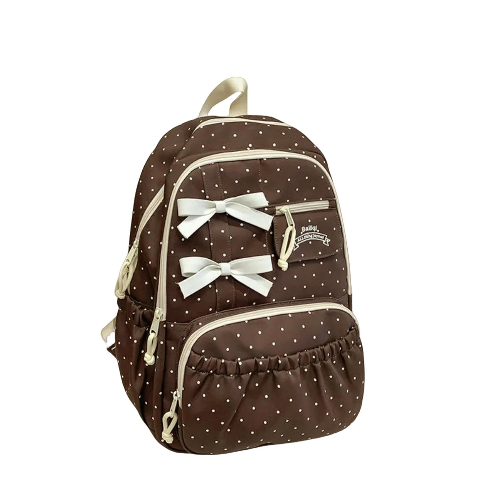 Plecak damski Polka Dot Bow Girls Nylon Anti-Theft Student Torba szkolna Duża pojemność Multi-Compartment Travel Computer Backpack Coffee
