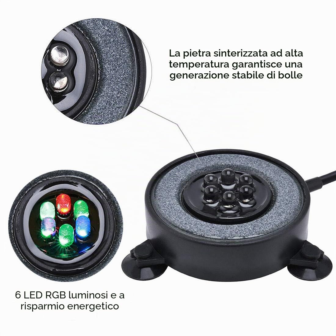 Illuminazione Acquario Bubble Light con Pompa d'Aria, Kit di Decorazione Acquario con luce a LED, Ossigena il pesce, IP68 Impermeabile