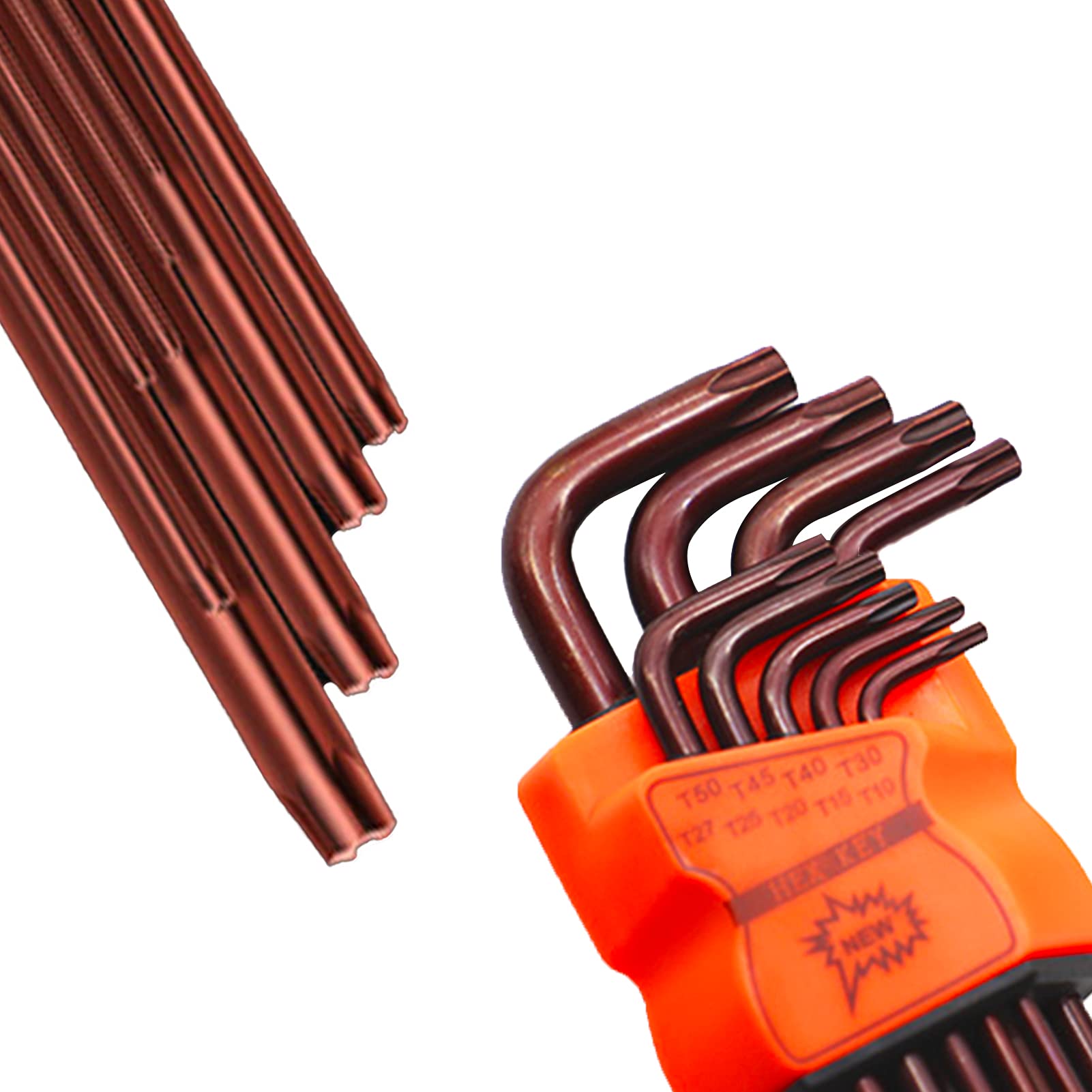 Zestaw kluczy imbusowych Torx, podstawowy, 9 szt., w kształcie litery L, długa głowica kulowa, zestaw kluczy imbusowych, zestaw kluczy Torx, do konserwacji domu, DIY, Torx, brązowy
