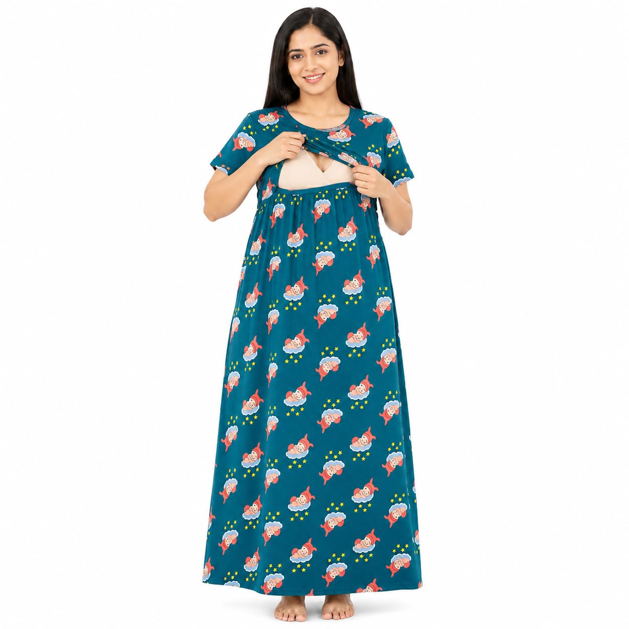Women's Cotton Maternity Dress | Feeding Dress with Easy Breastfeeding Access | Nursing Dress | Pregnancy Wear | Round Neck | Relaxed Fit | Pocket & Adjustable Tie | | Maternity Wear-image-44