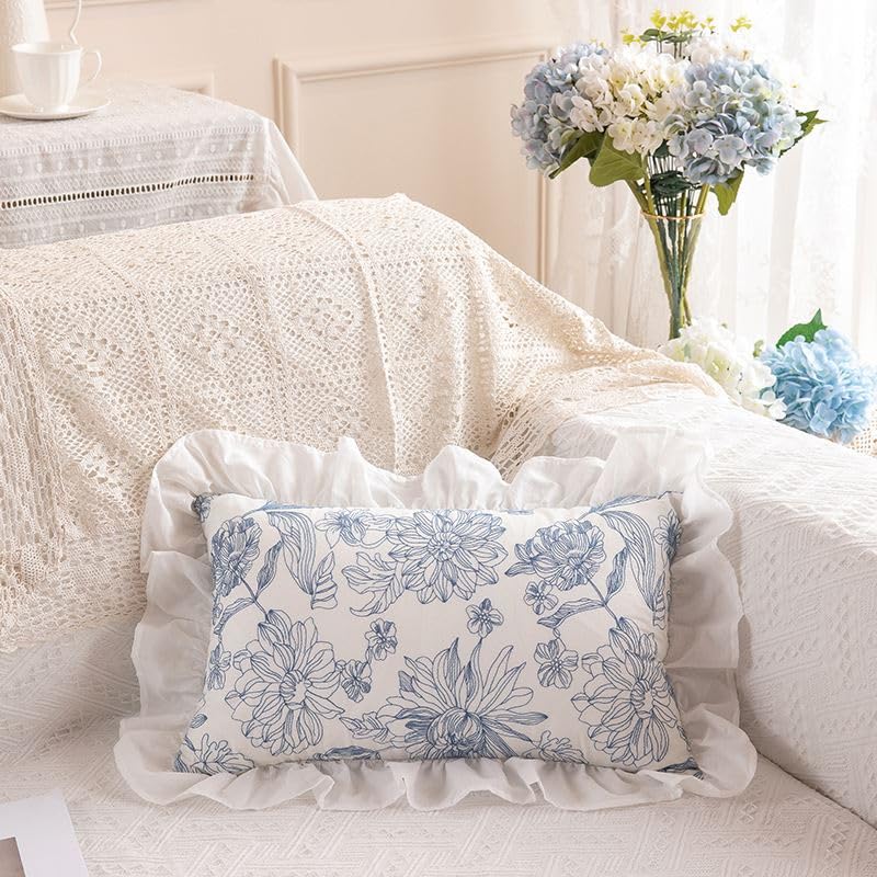 FADFAY Fundas De Almohada Con Volantes, Hermosas Fundas De Almohada De Granja, Color Azul (azul, Tamaño Estándar 19 X 29 Pulgadas