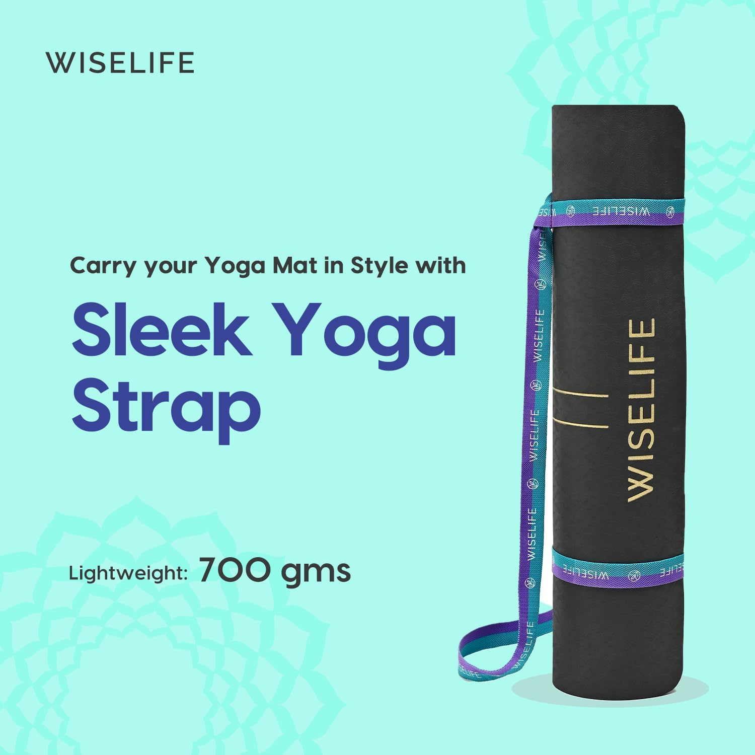 Wiselife True Alignment Yogamatte + schlanker Yogagurt für Damen und Herren (Probalance TPE-Material, 6 mm dick, lang, breit) (Anthrazit), Schwarz