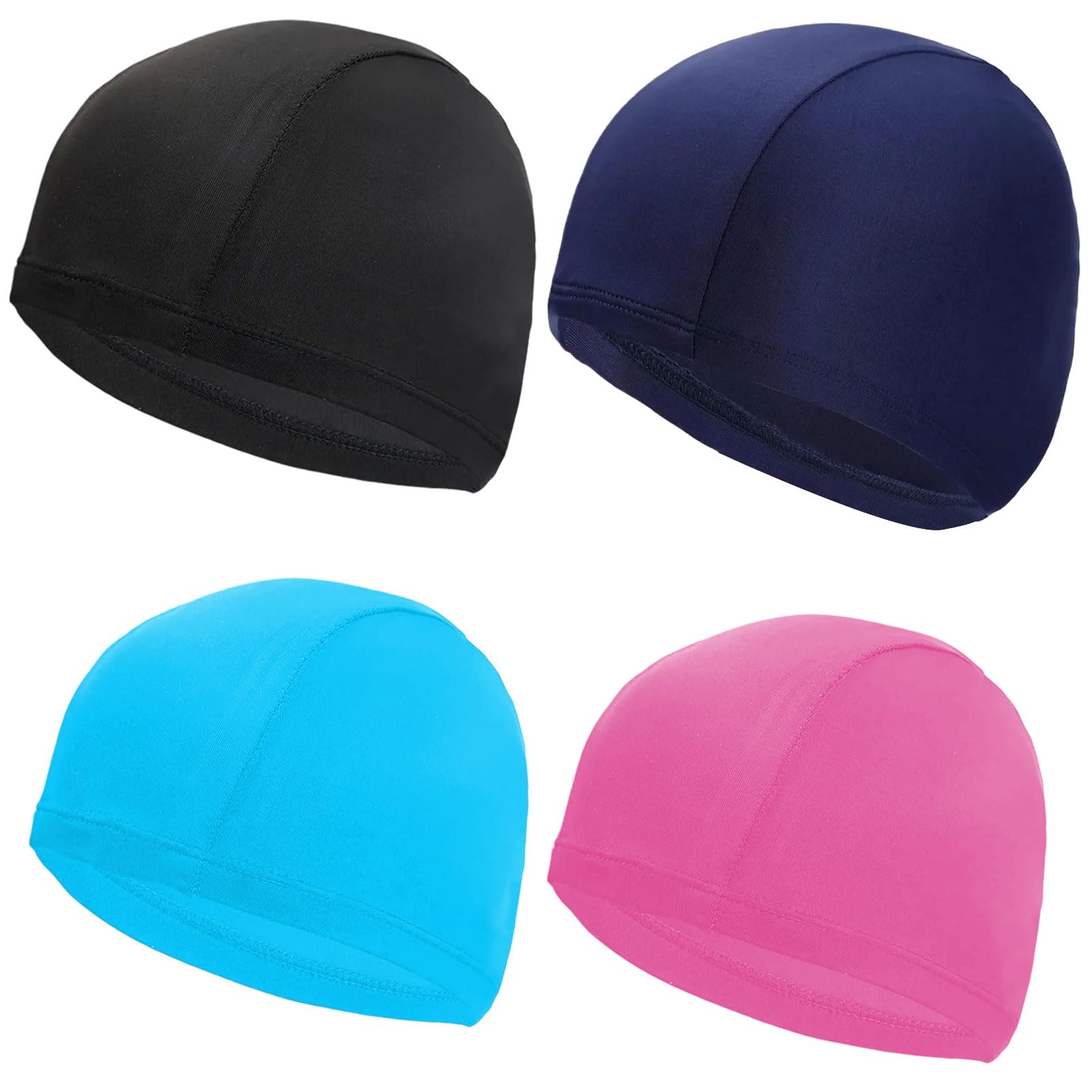 4 Pezzi Cuffia Da Nuoto Elastica Unisex, Panno in poliestere Cuffia da Bagno, Morbida Traspirante e Ad Asciugatura Rapida, Per Sport Acquatici,Taglia Unica(4 Colori)