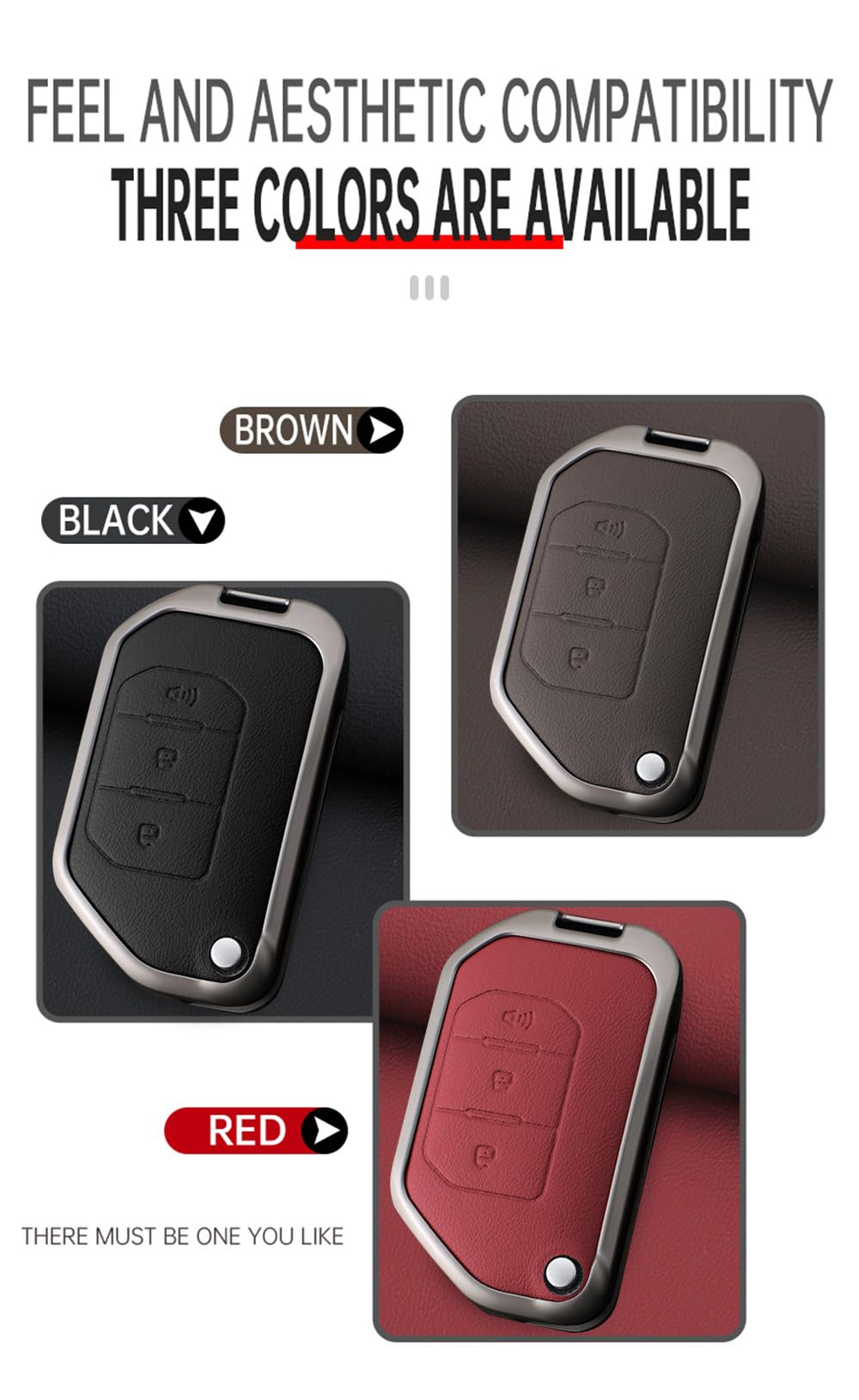 Ontto Custodia In Pelle Per Chiave Auto - Jeep Wrangler JL Gladiator JT 2018-2021 - Marrone, Cucita A Mano Con Portachiavi