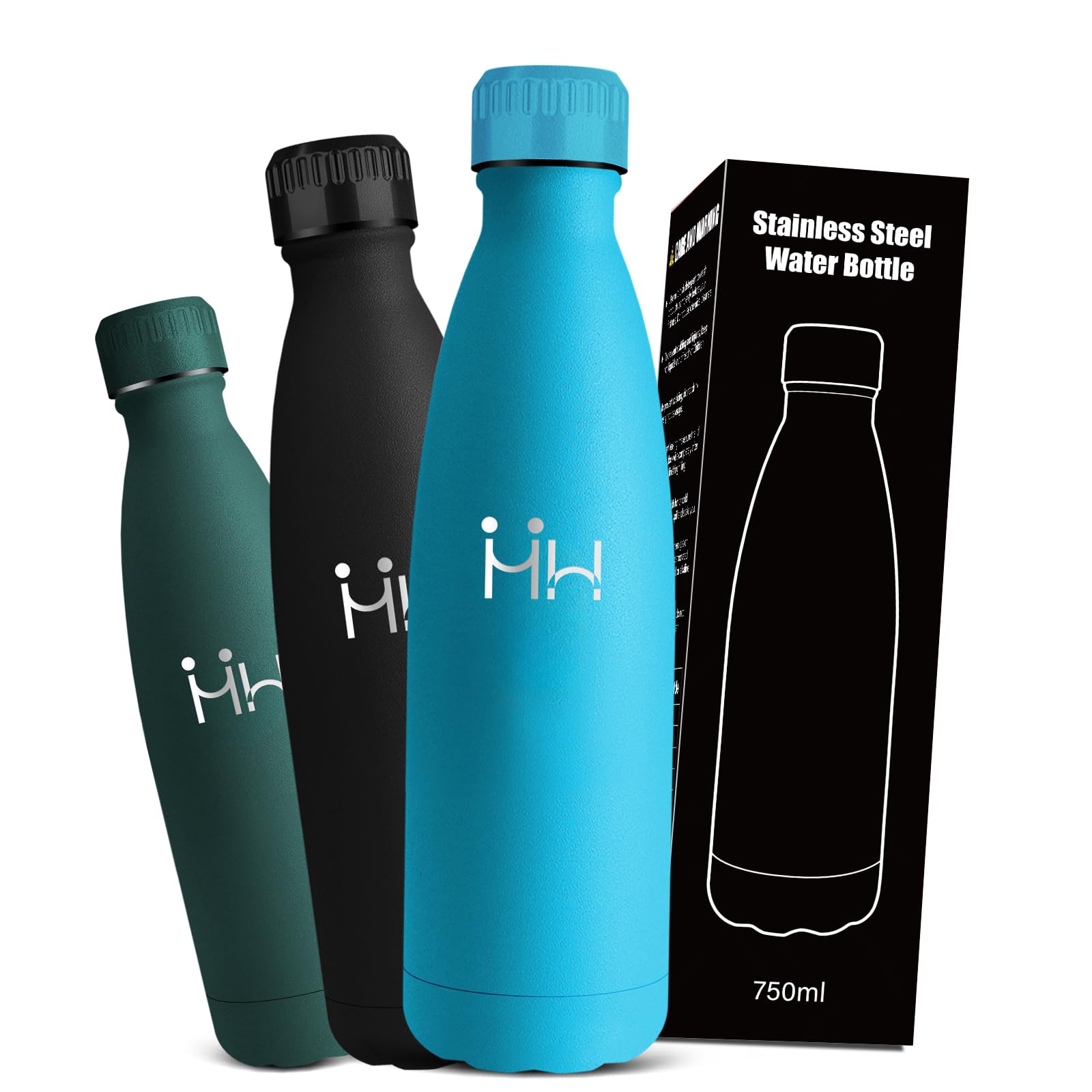 Mujigaga Insulated Water Bottle, 750 ml, BPA Free Water Bottle, Stainless Steel Water Bottle, Leakless, Thermal Bottle, 18/8 Stainless Steel, Water Bottles for Travel, Gym, Sports, Schools