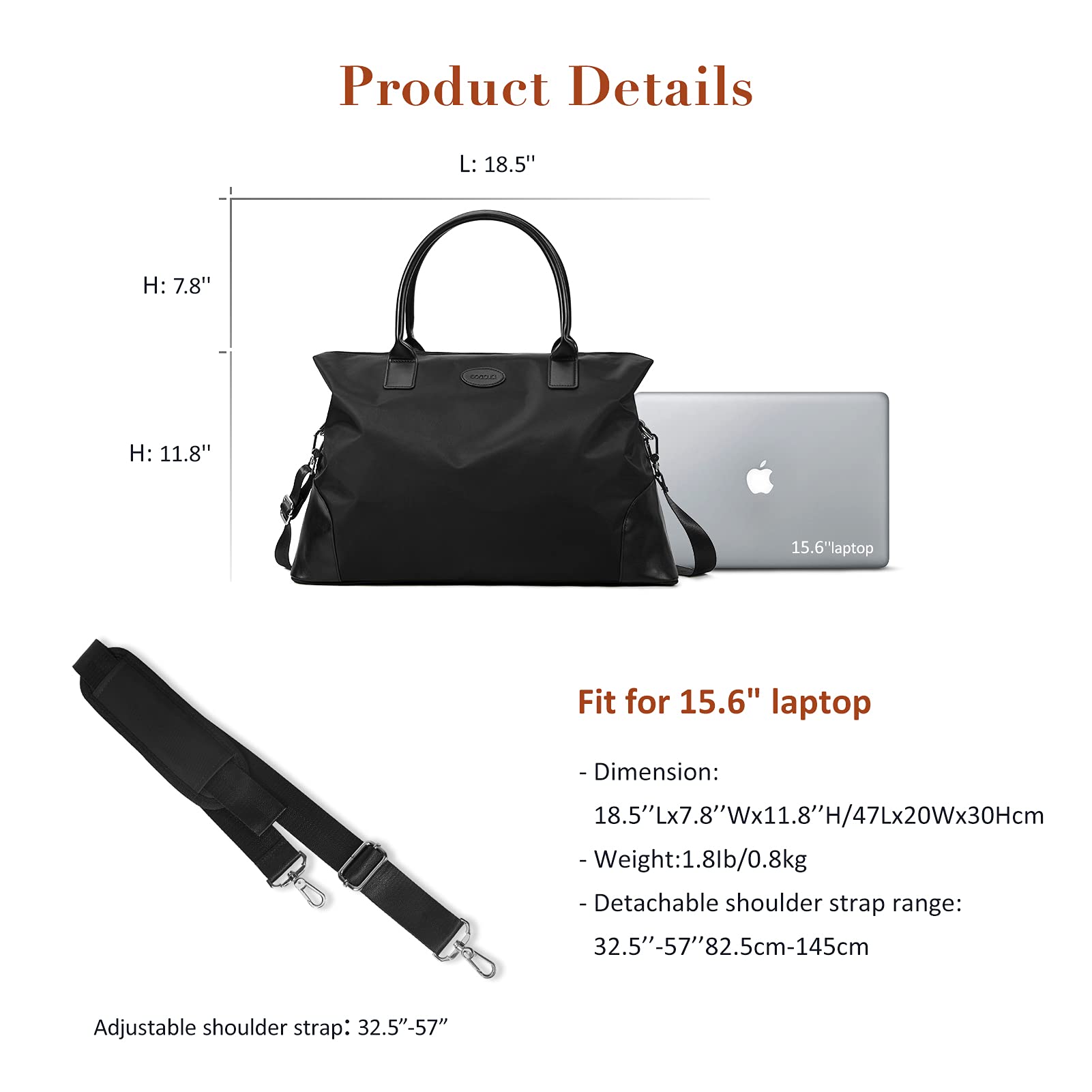 ECOSUSI Duffle Bag Weekender Bag Nylon Overnight Bag Travel Tote Carry On Bag with Trolley Sleeve for Travel, Sports, Black