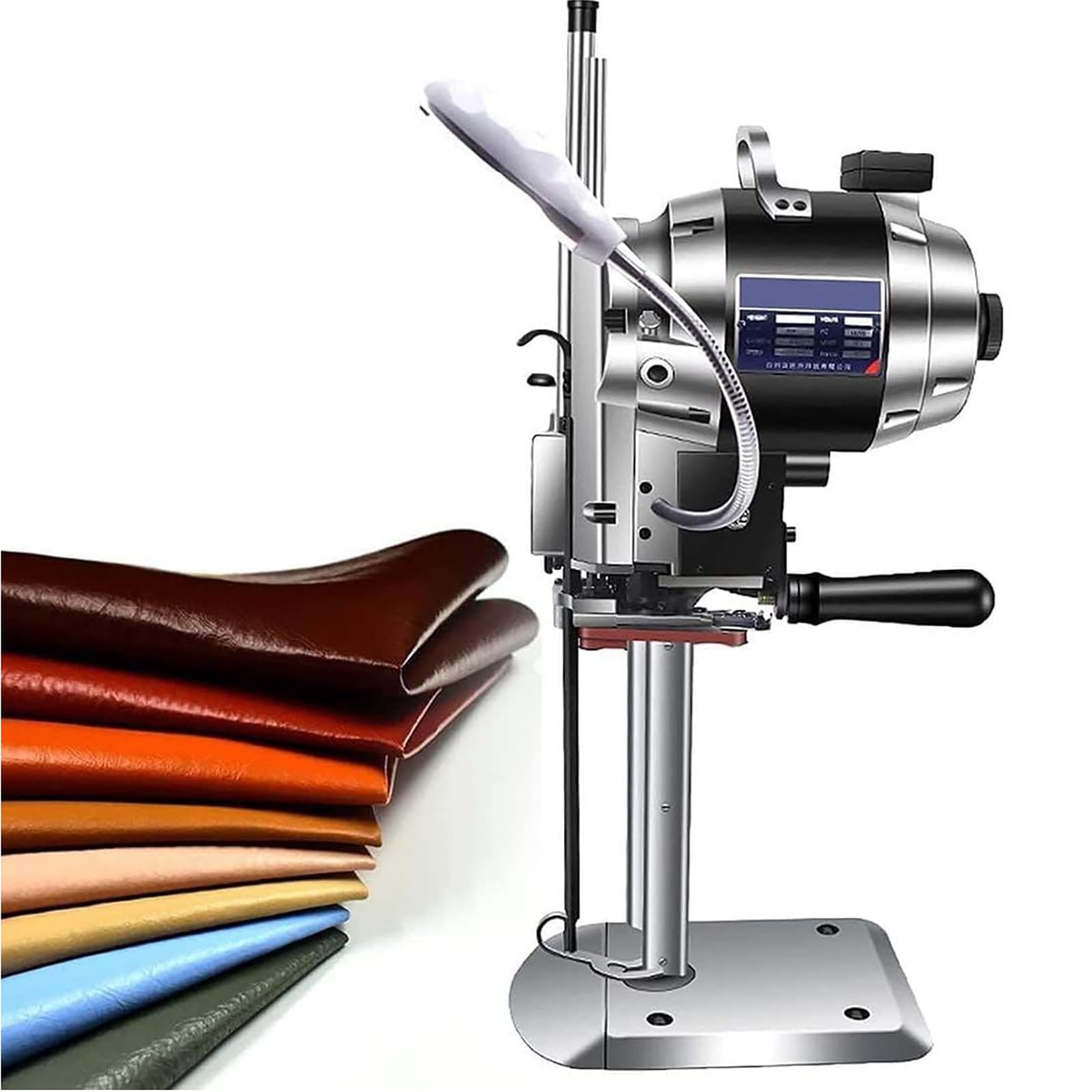 Taglierina Elettrica Industriale per Tessuti, Macchina da Taglio Verticale A Lama Dritta per Tessuti, 1200 W con Funzione di Affilatura/Luce LED, per Materiali Spessi, 15in