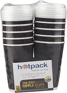 Hotpack Disposable Zigzag Ripple Paper Cup Brown 16 ounce with Lid, 10 Pieces for Hot & Cold Drinks, Coffee & Tea.