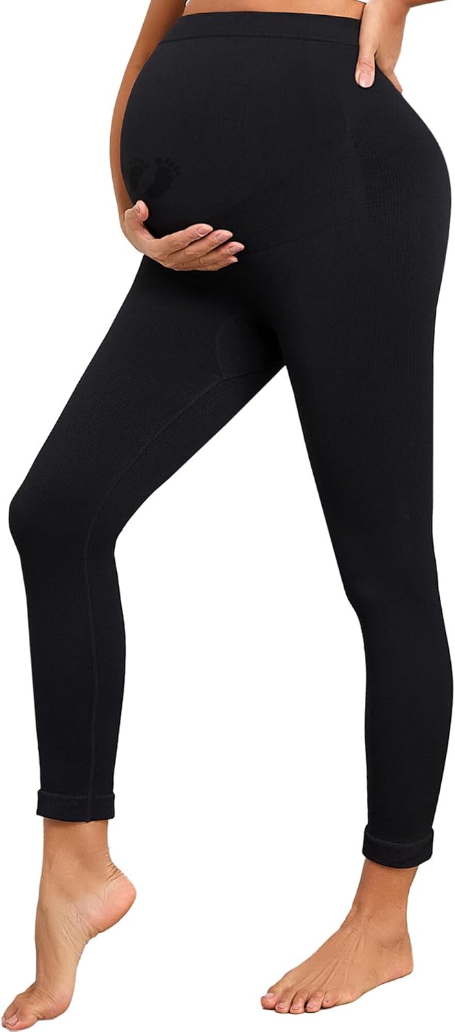 Maternity Leggings Over The Belly Maternity Pants for Women Fall Maternity Clothes Black Black X-Large