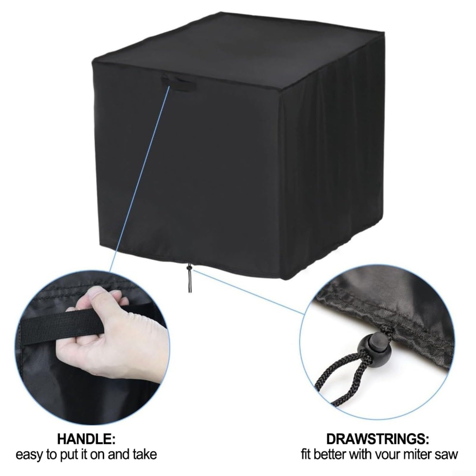 Funda protectora Oxford para sierra ingletadora, impermeable, 71 x 61 x 71 pulgadas, cubierta negra con dobladillo elástico para un ajuste seguro al aire libre