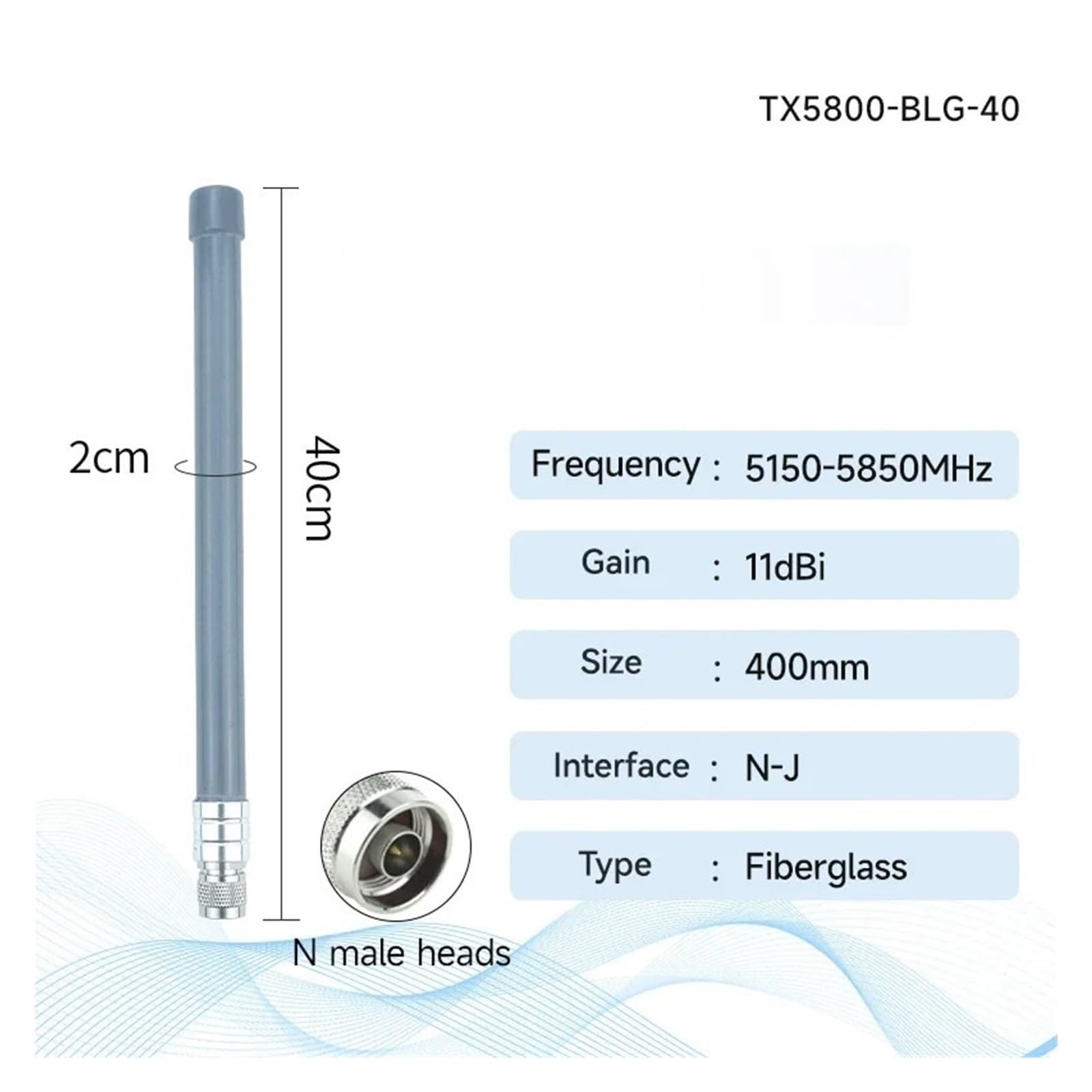 Antena Wifi De 5,8 GHz For Exteriores, Conector NJ, Alta Ganancia, 10 DBi, LTE, Largo Alcance, Resistente Al Agua, For Enrutador, Módem Cobertura más amplia(TX5800-BLG-40)