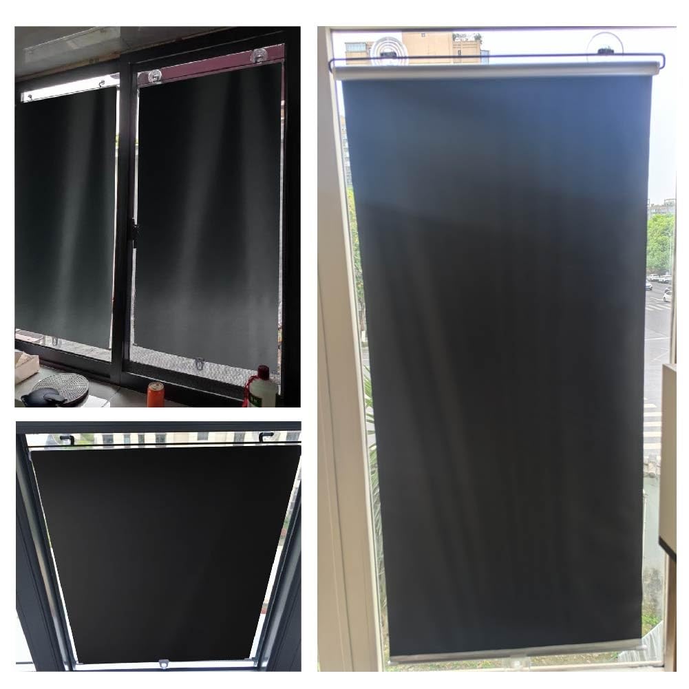 Tenda a Rullo Oscurante al 100%, Senza Fili, Senza Foratura, con Ventosa, Impermeabile, termoisolante, con Protezione UV, 40-79 cm L x 150/200 cm H, Nera, Facile da installare, per
