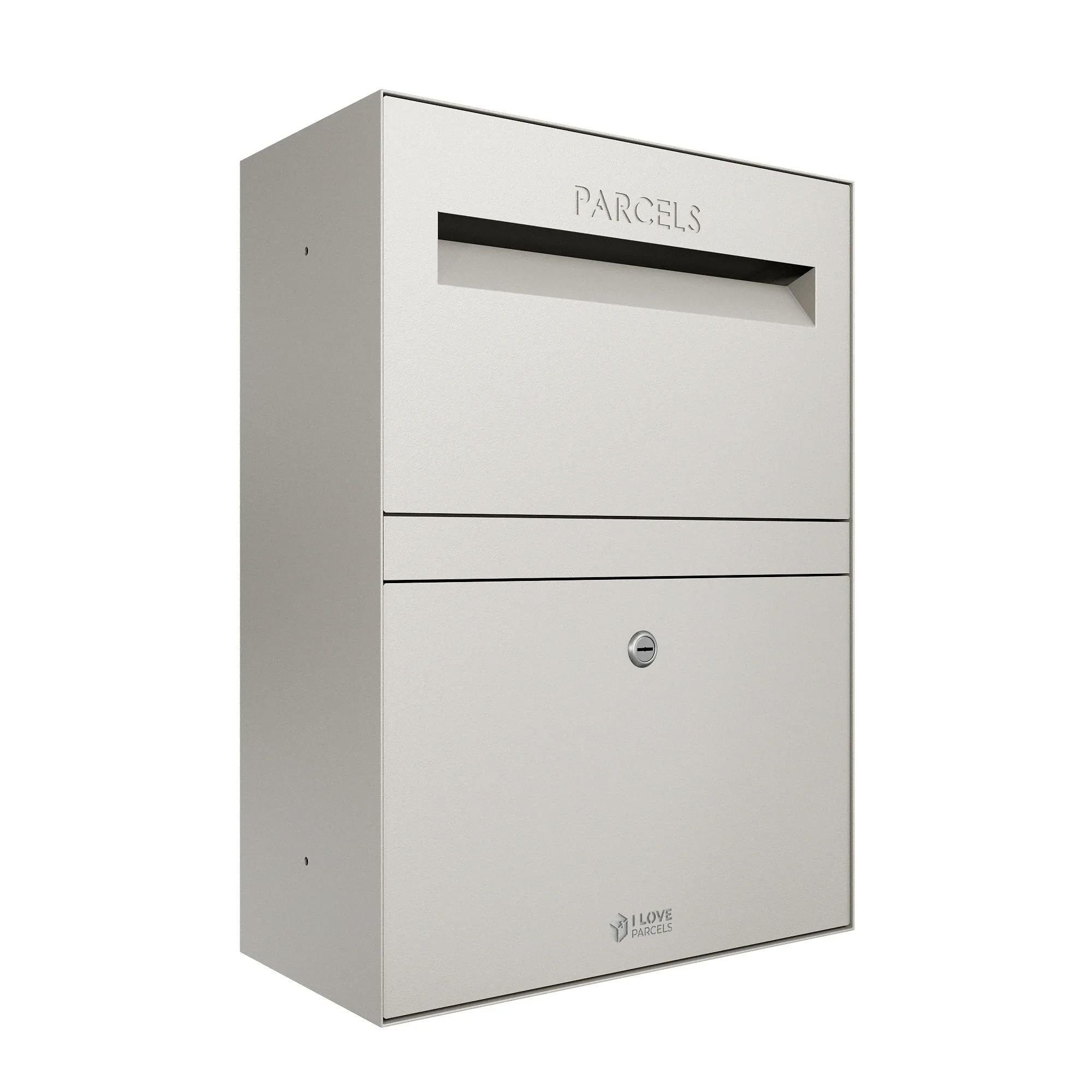 iLoveParcels Rome Premium Medium Parcel Letter Drop Box, Waterproof Safe & Secure Delivery parcel box outdoor, Storage Mail Delivery Box, Post & Letterbox With Key Lock Mounted To Wall Pebble RAL 3032
