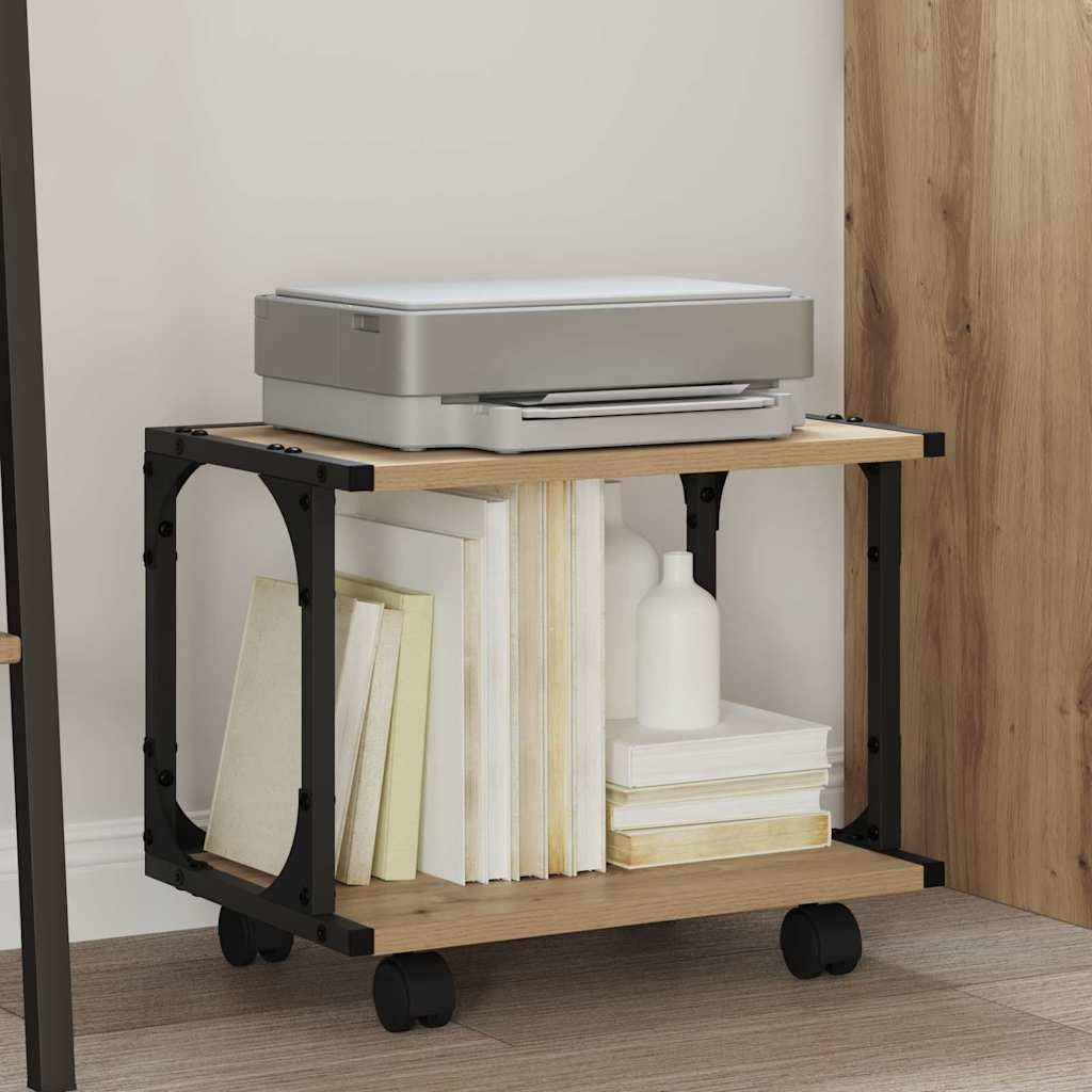 Supporto per stampante a due ripiani in legno di rovere Artisan, 41 x 28 x 33,5 cm, con ruote bloccabili e superficie opaca, per ufficio moderno