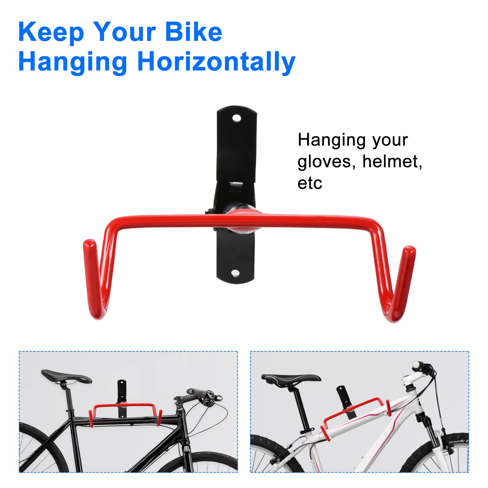 PATIKIL Lot de 2 supports muraux horizontaux pliables pour vélo intérieur, crochet de suspension en métal pour vélo hybride d'intérieur