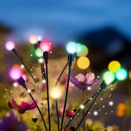 ALANAS Outdoor Solar Lights, 2 Pack Color Changing Swaying Solar Stake Lights, Firefly RGB Solar Powered Light, Waterproof Garden Decorative Lights for Patio, Pathway, Courtyard